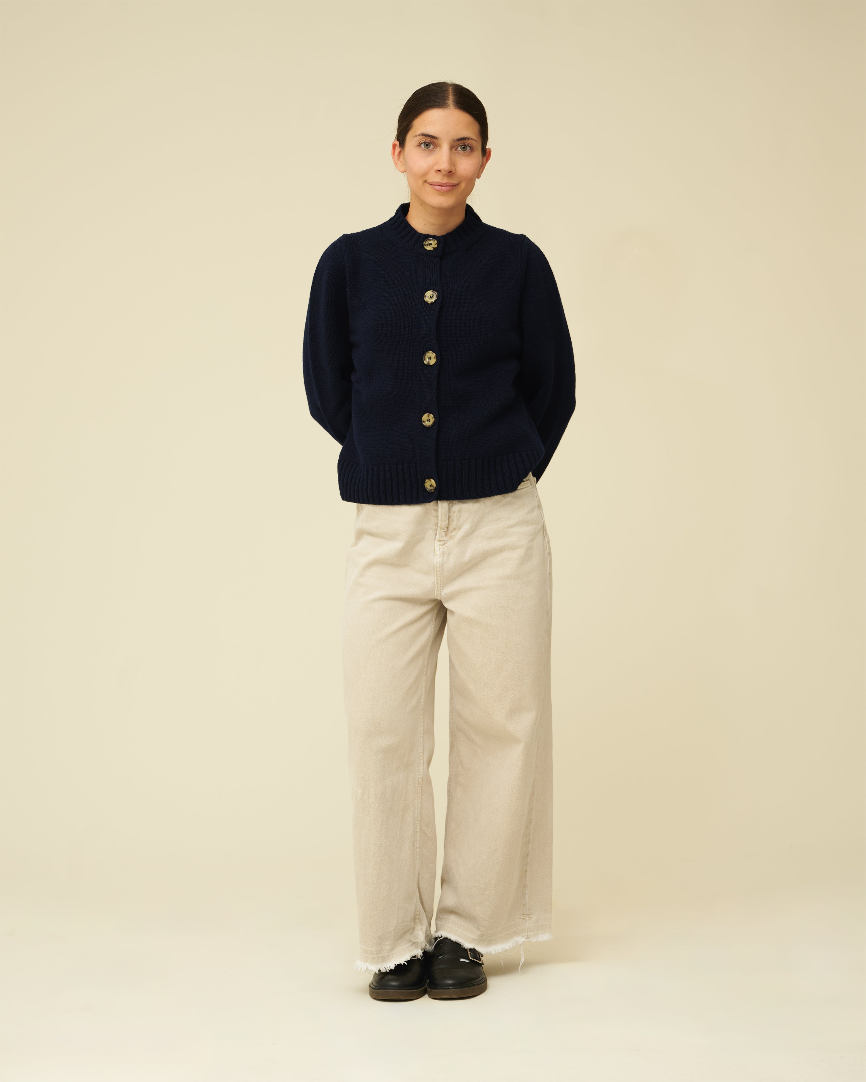 Merino Lambswool Cardigan - Navy Blue (Knitted-to-Order)