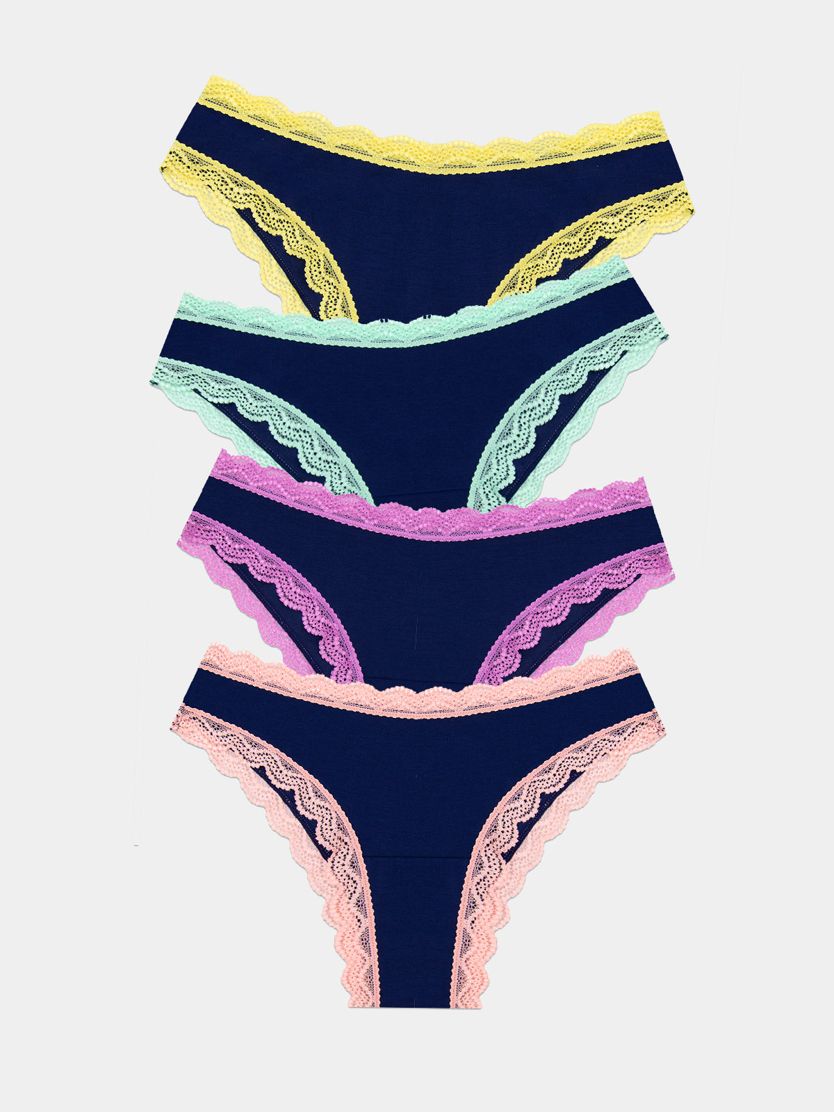 Brazilian Knicker Four Pack - Navy Pastels