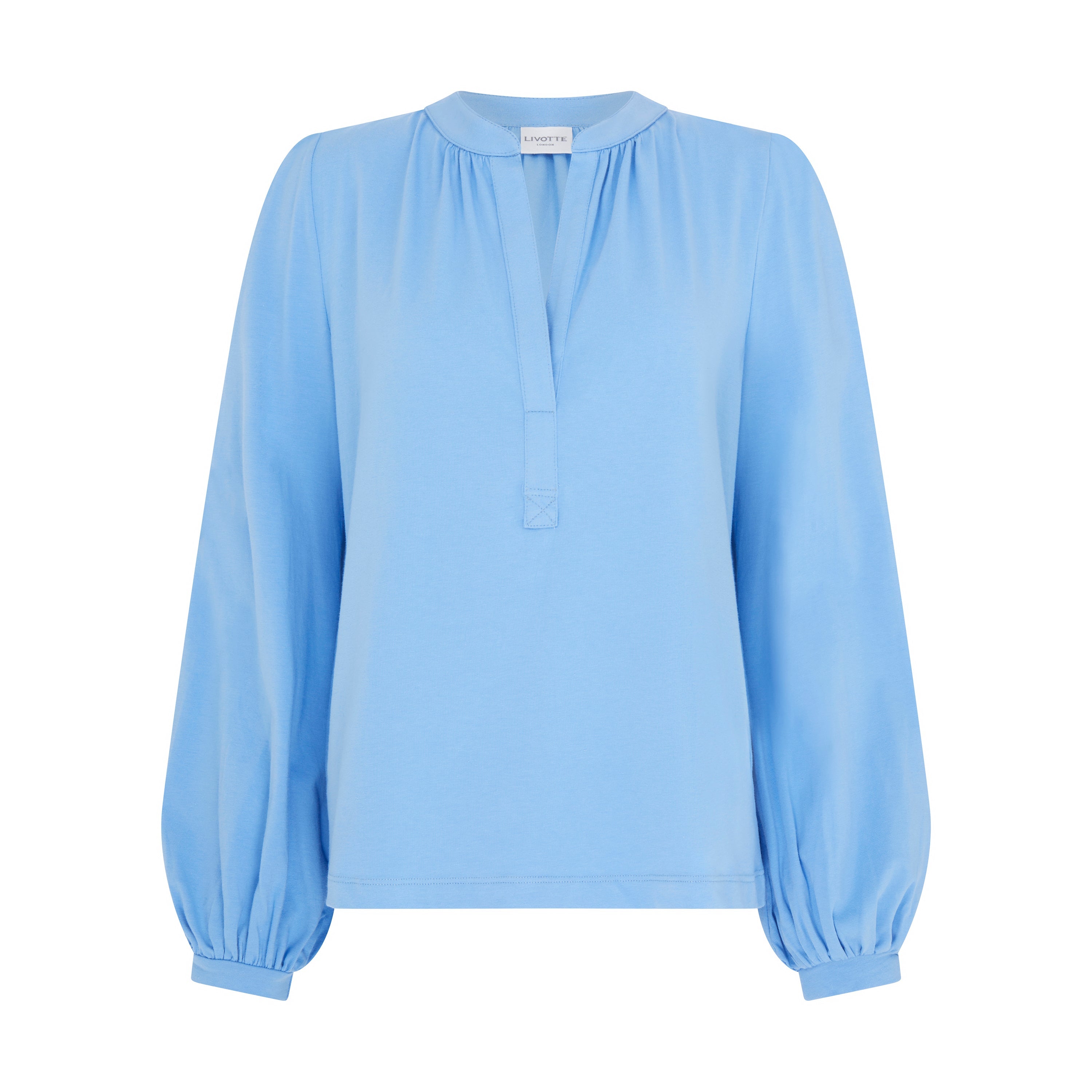 OLIVIA-SPLIT NECK LONG SLEEVE RELAXED FIT T-SHIRT