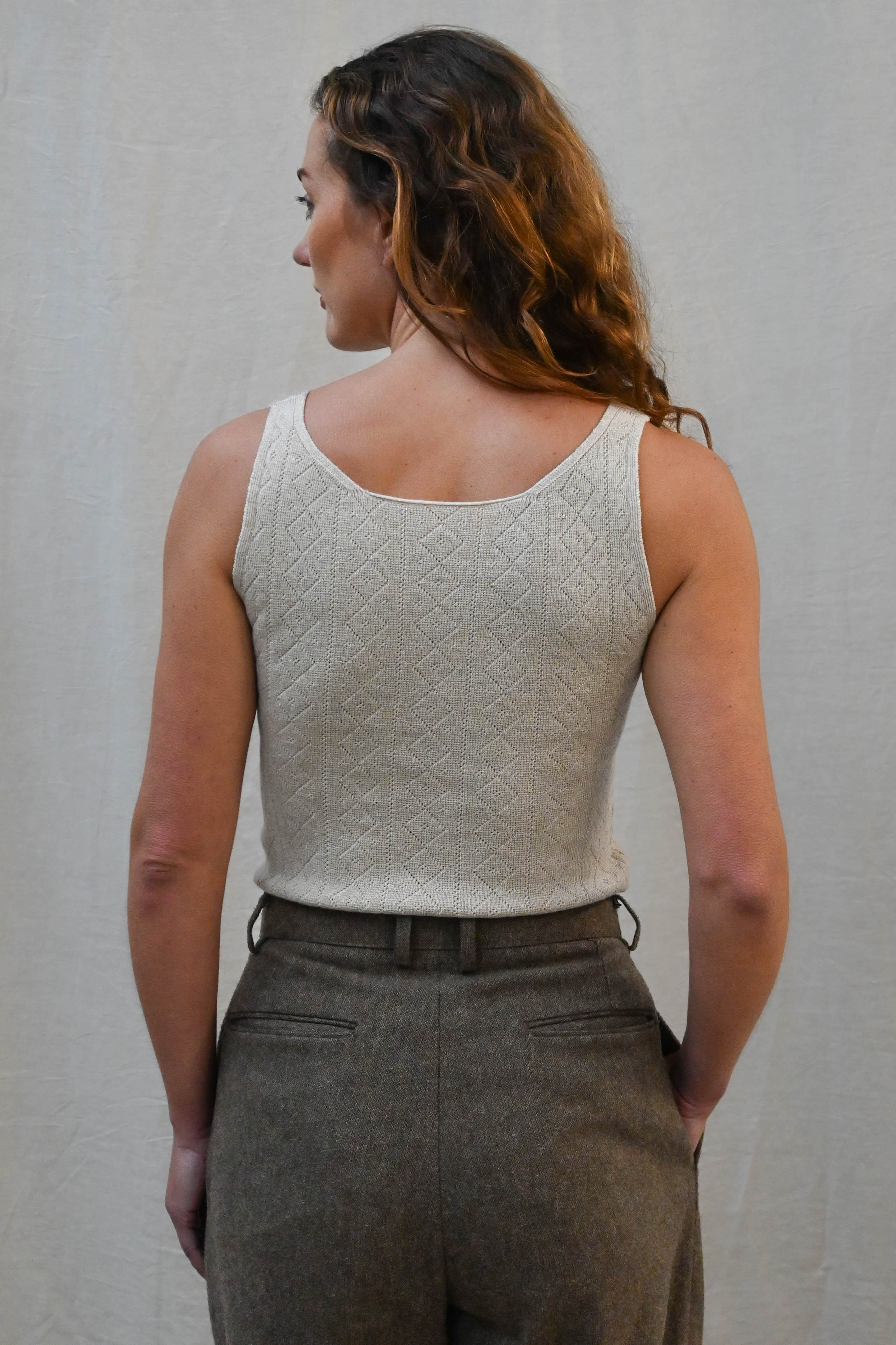 'Tricot De Peau' Fine Merino Camisole Top in Light Oatmeal