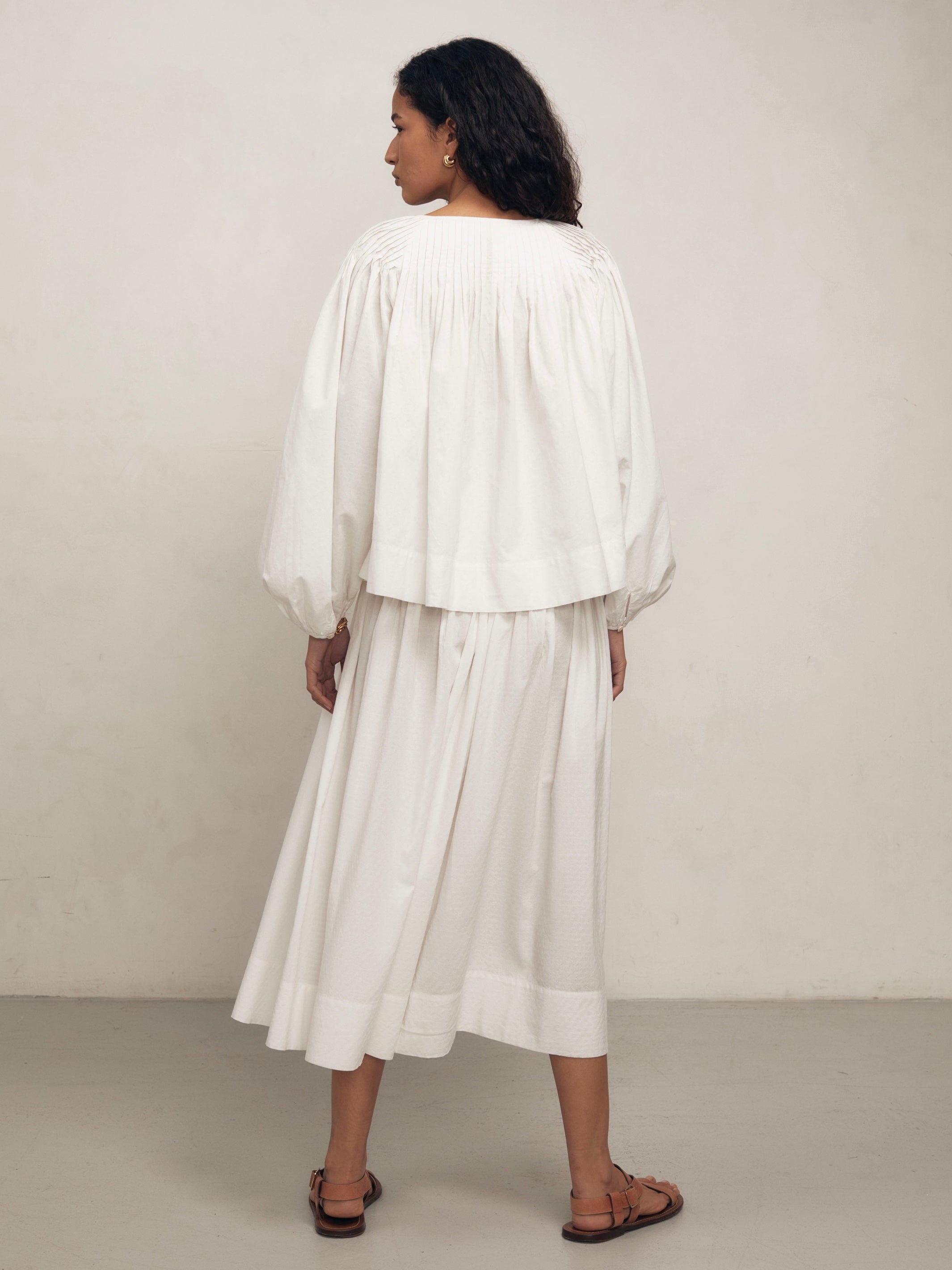 Pleated Elizabeth - White Dot Cotton Blouse