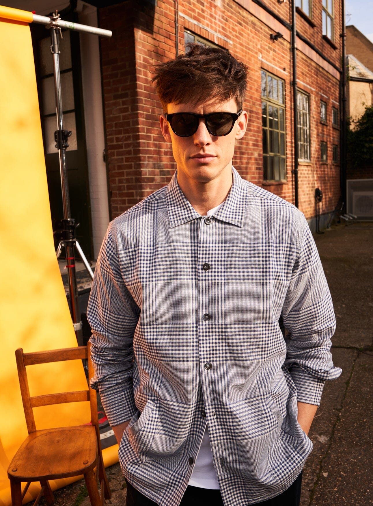 100% Recycled Cotton Navy Prince of Wales Neem St James Overshirt