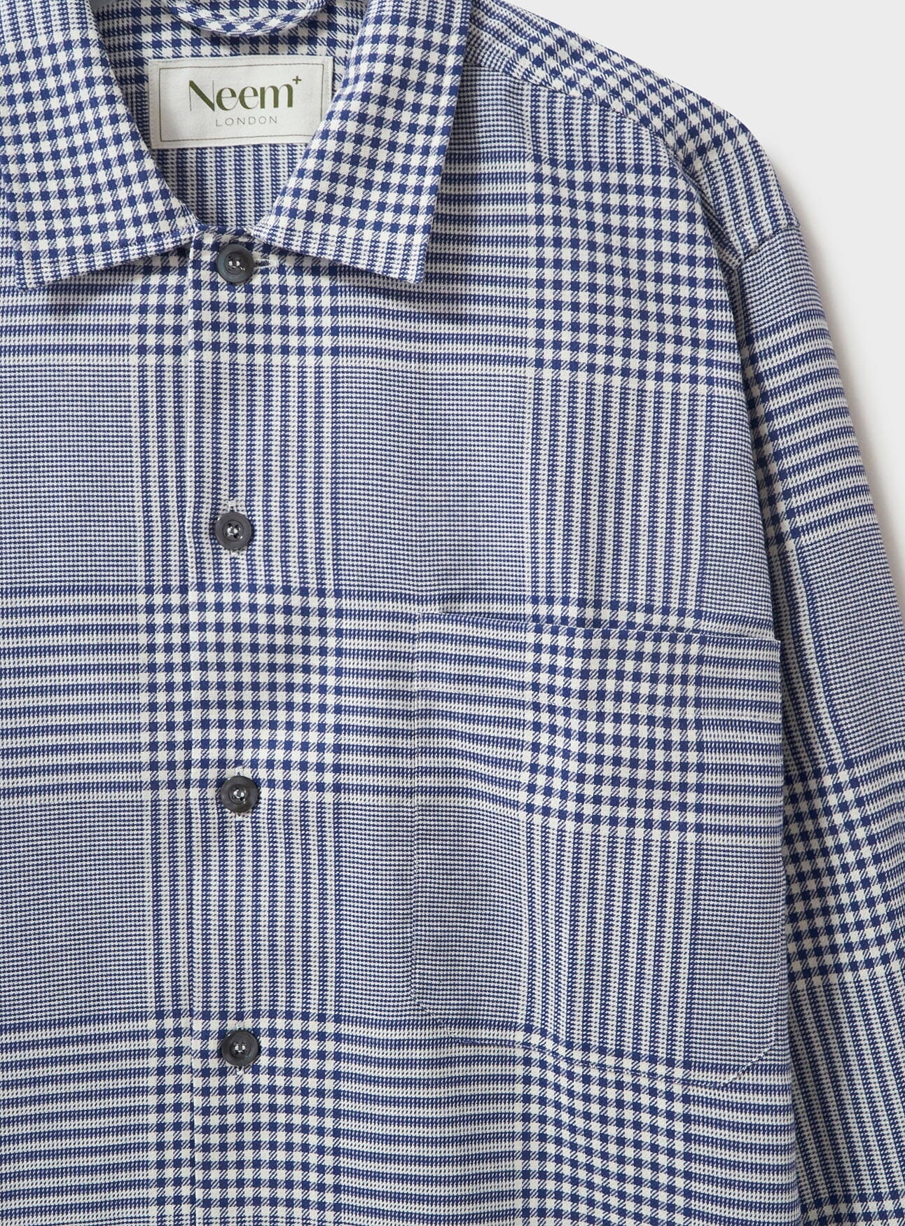 100% Recycled Cotton Navy Prince of Wales Spitalfields Overshirt