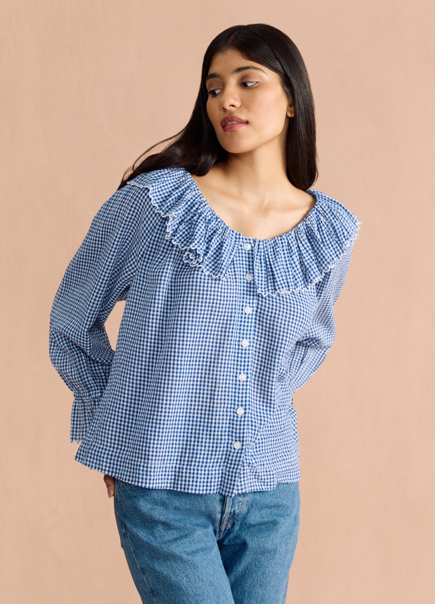 Pandora Blouse - Navy Gingham
