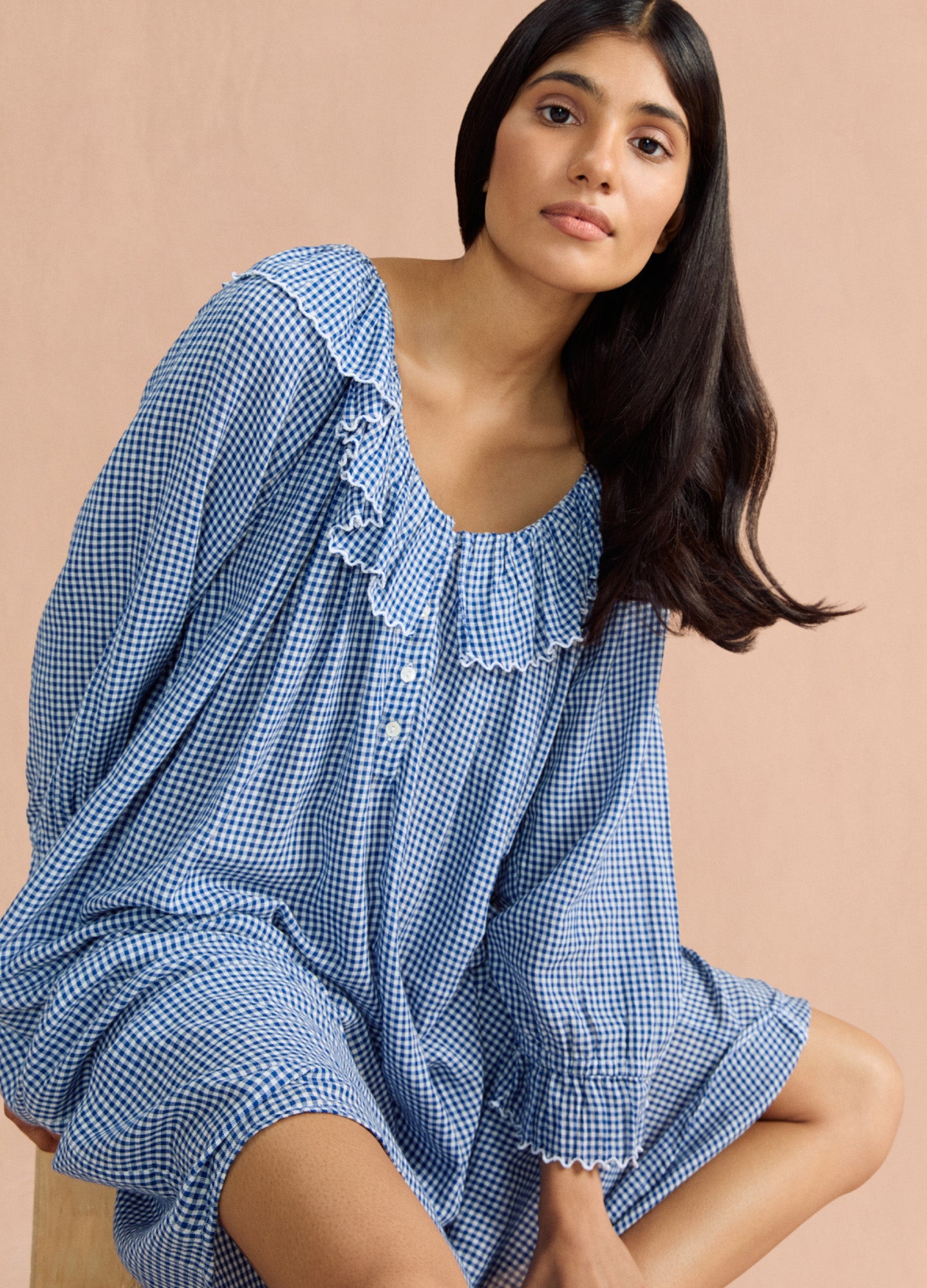 Pandora - Navy Peony Gingham