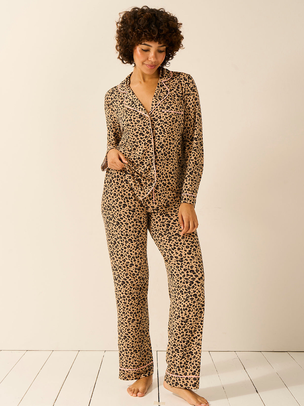 Long Pyjama Set - Peach Latte Leopard