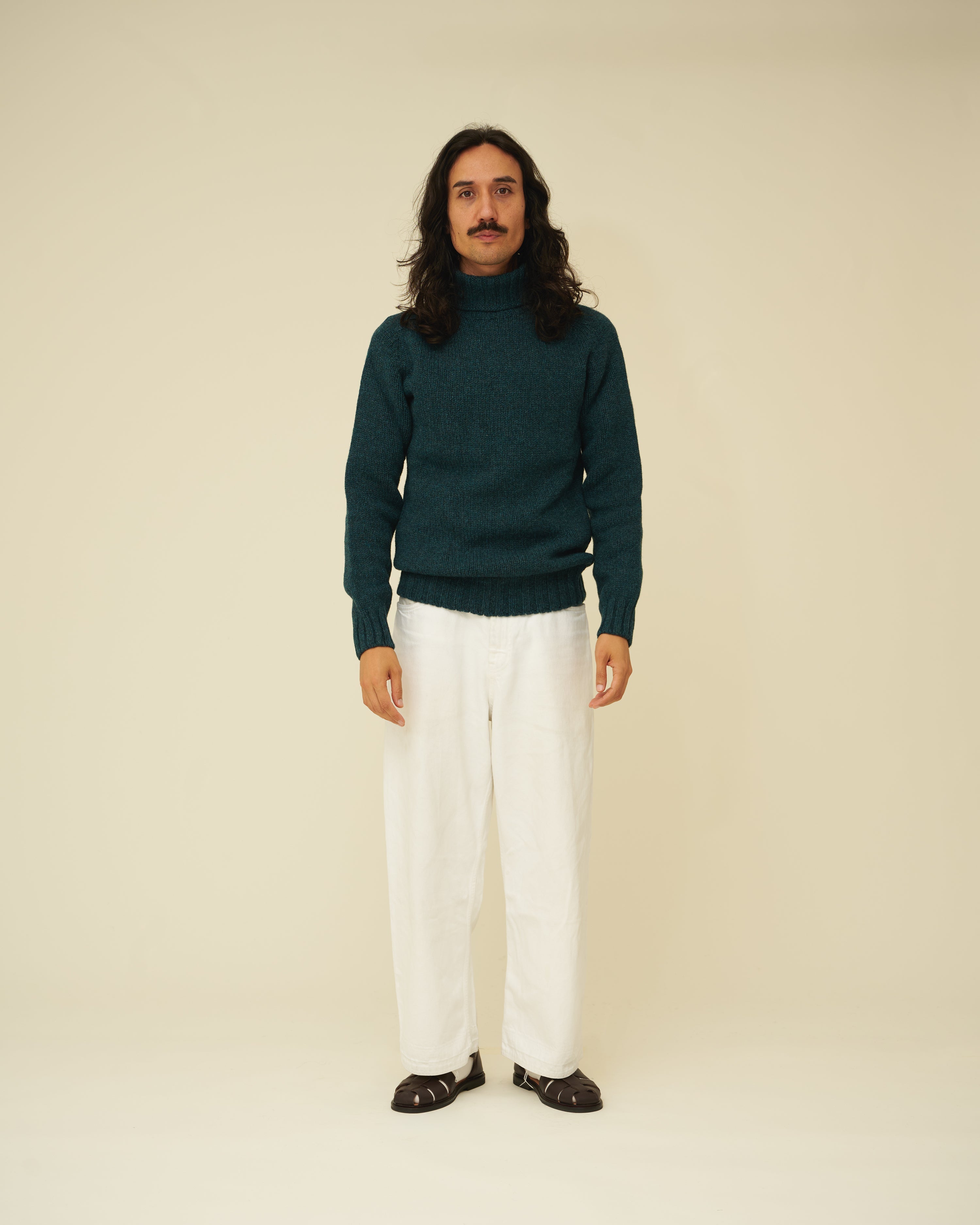 Chunky Merino Lambswool Roll Neck - Petrol Green