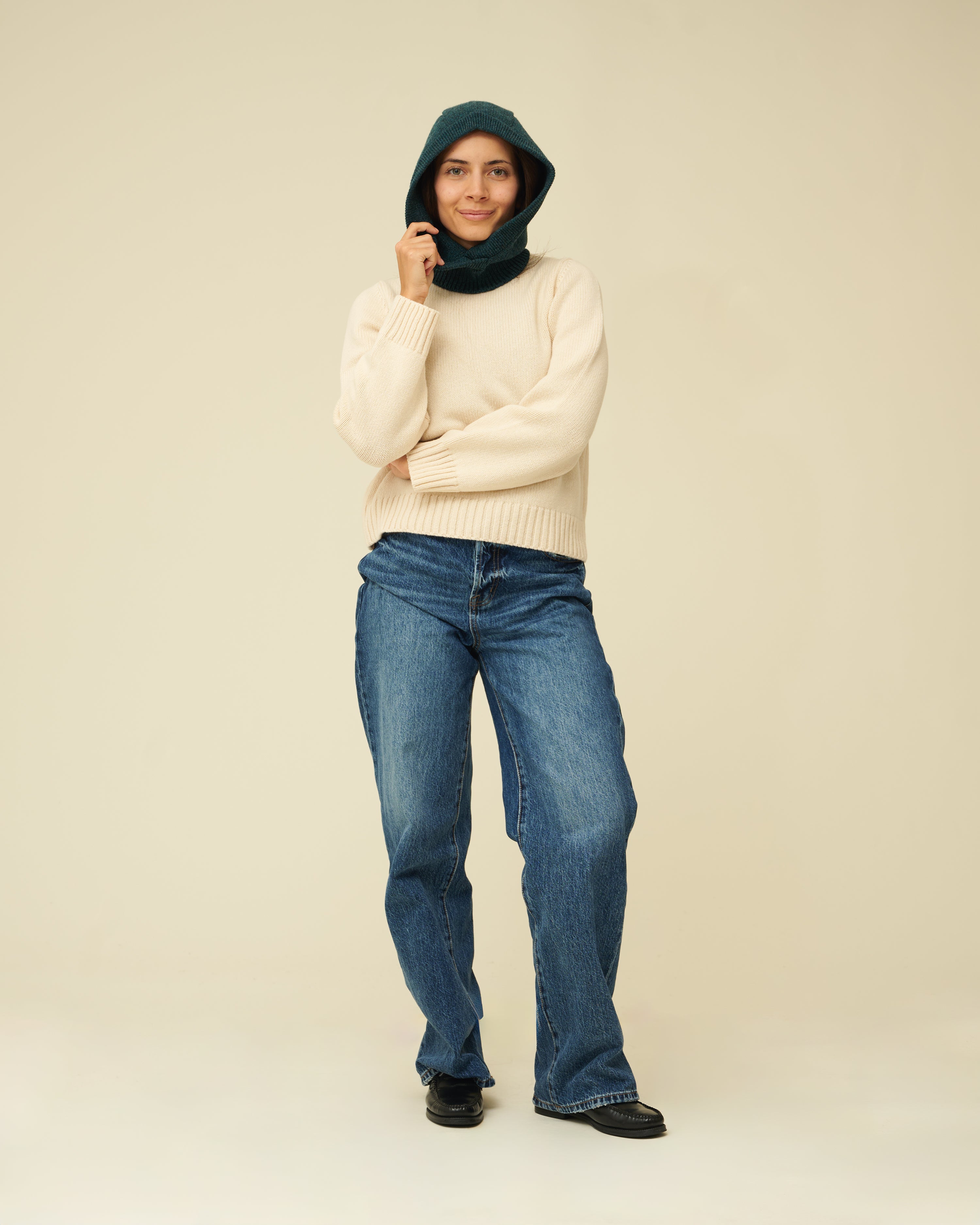 Merino Lambswool Hood - Petrol Green
