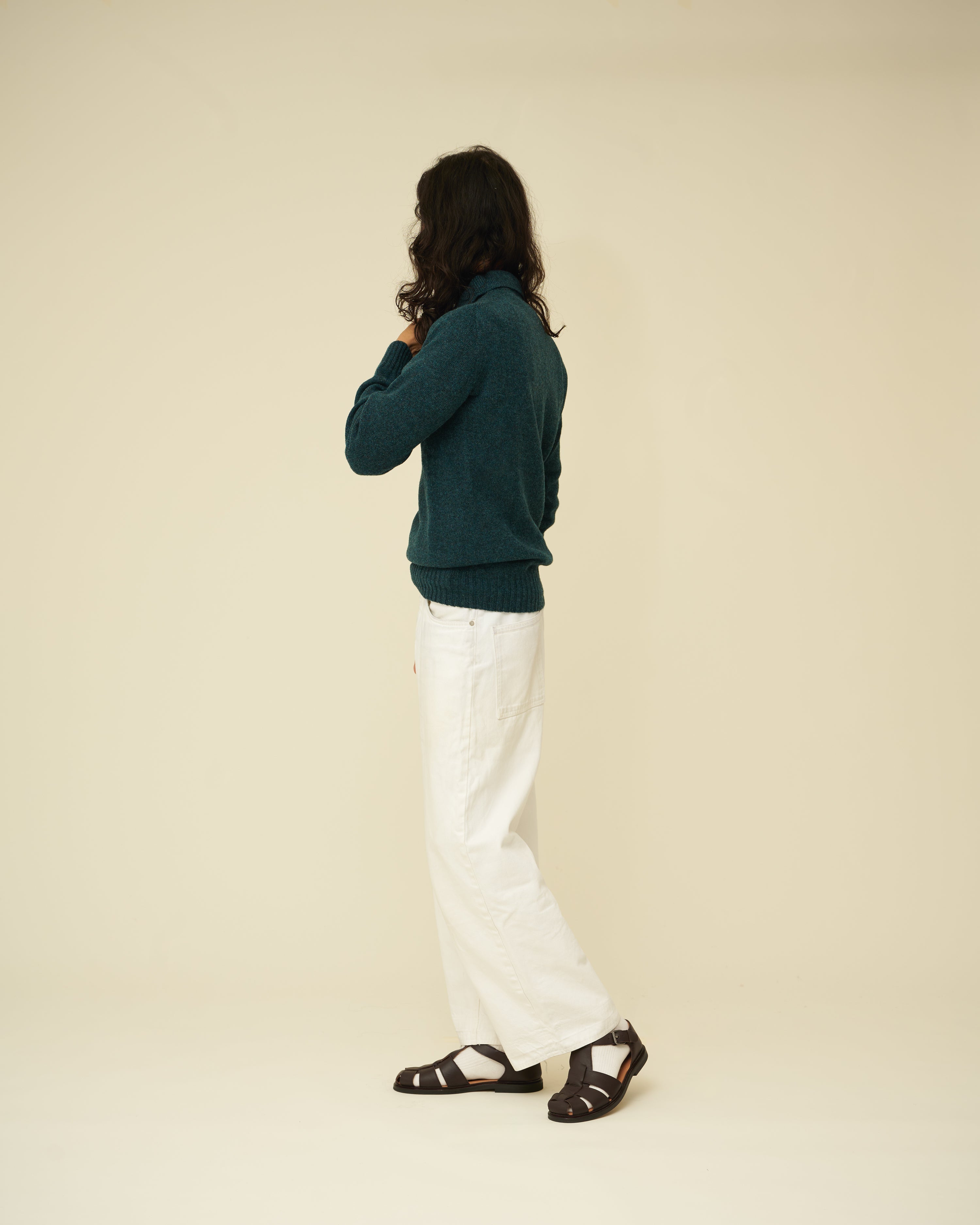 Merino Lambswool Rugby Jumper - Petrol Green
