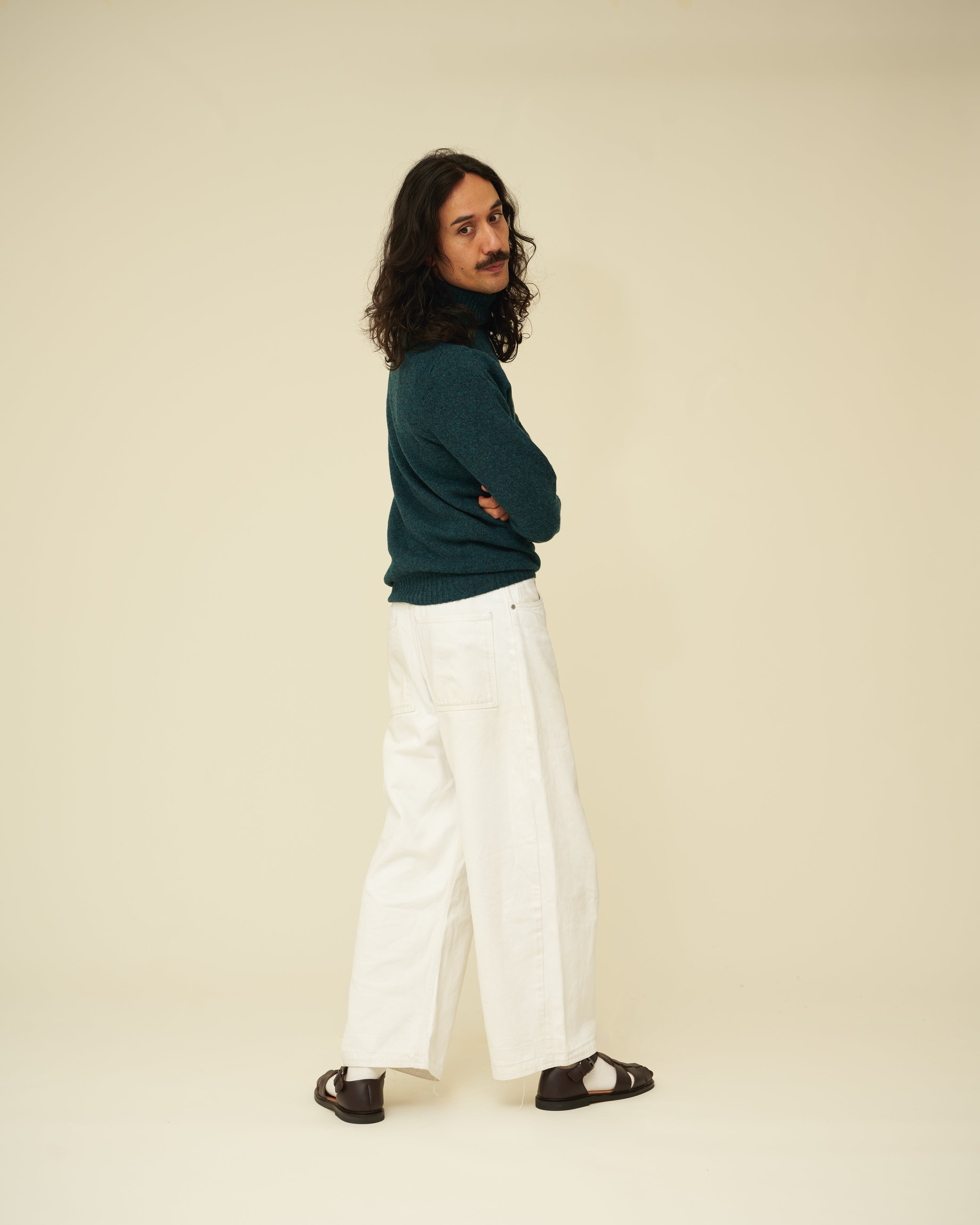 Merino Lambswool Roll Neck - Petrol Green (Knitted-to-Order)