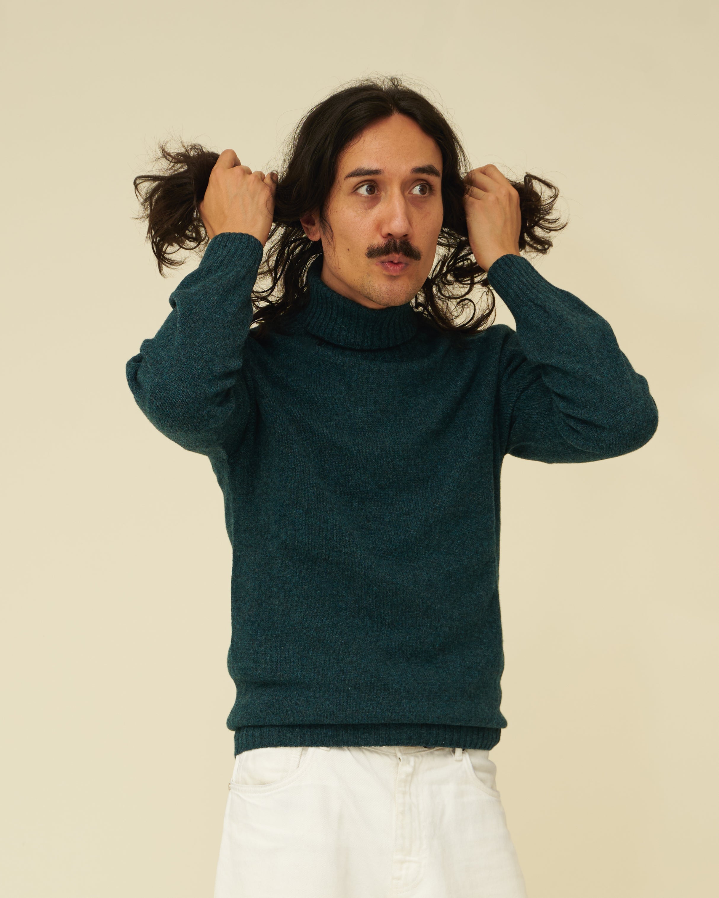 Merino Lambswool Roll Neck - Petrol Green