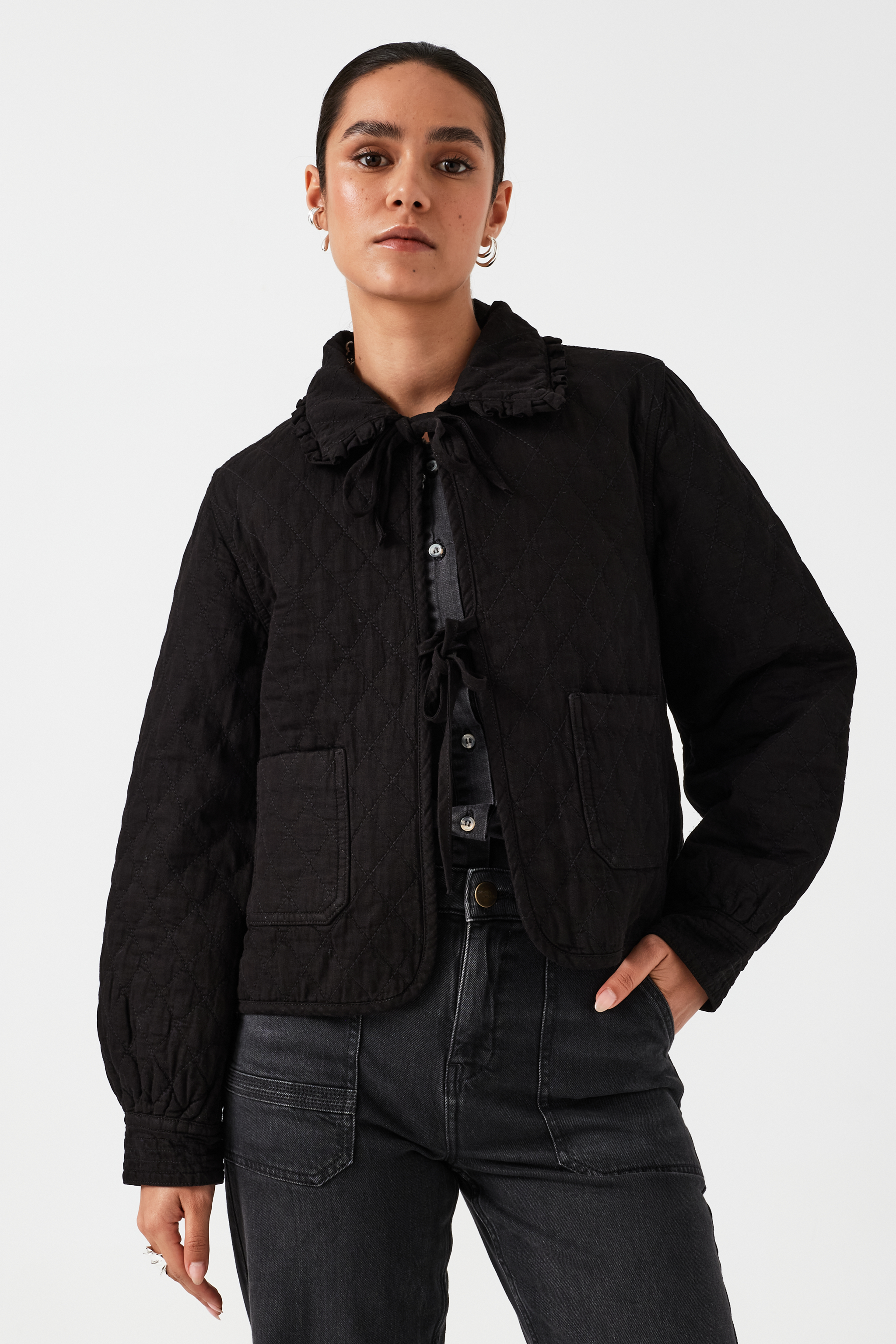 Heidi Quilted Denim Jacket in Black