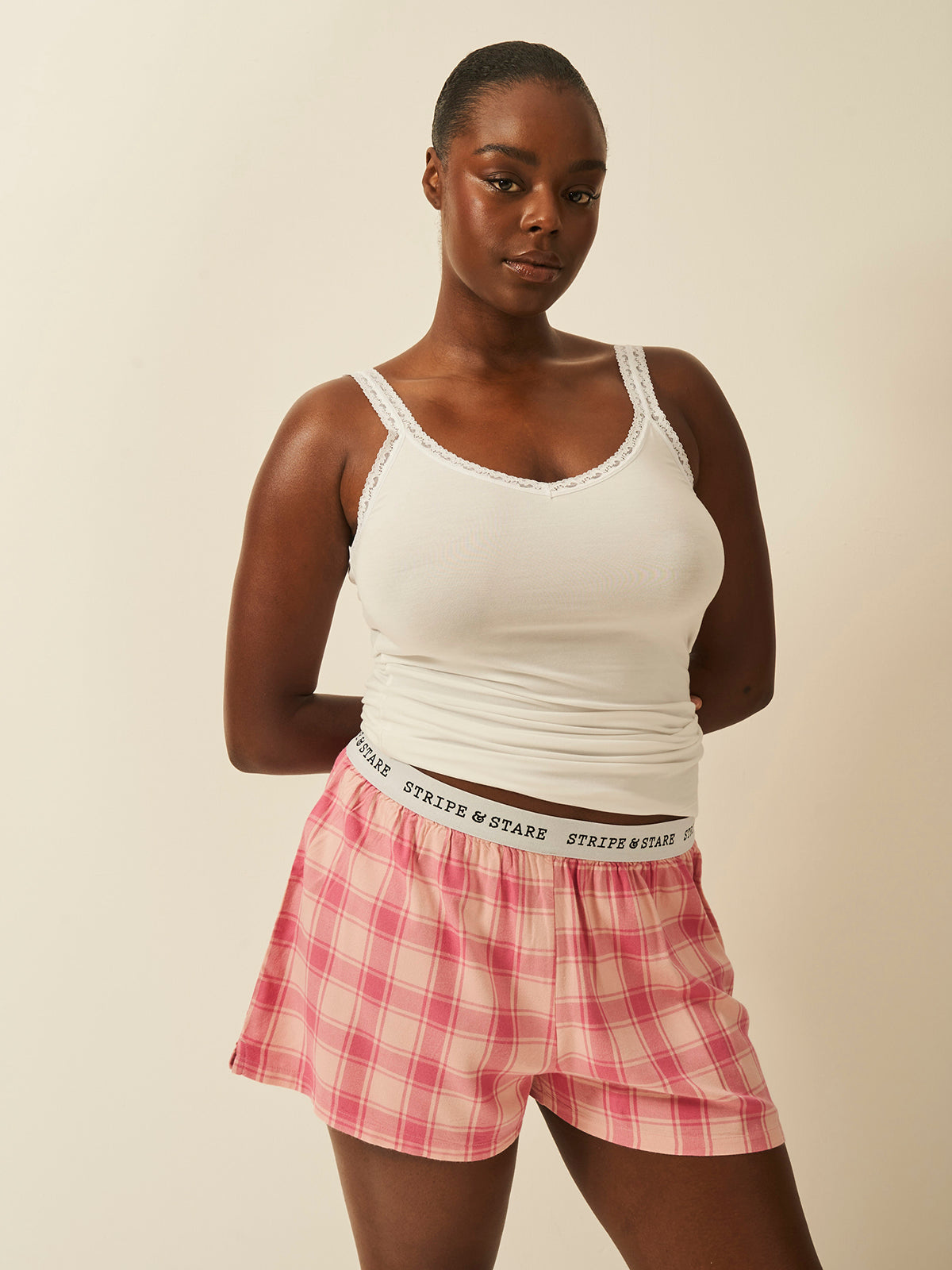 Soft Brushed Woven Pyjama Shorts - Pink Check