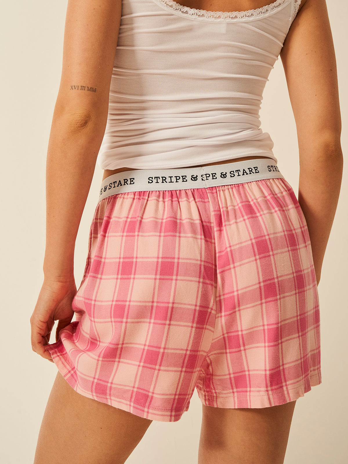 Soft Brushed Woven Pyjama Shorts - Pink Check