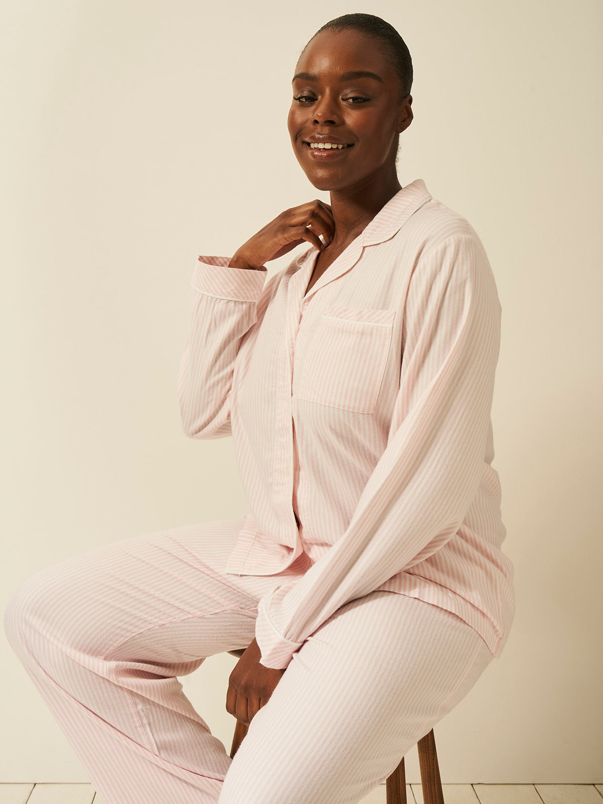 Soft Brushed Woven Pyjama Bottoms - Pink Stripe