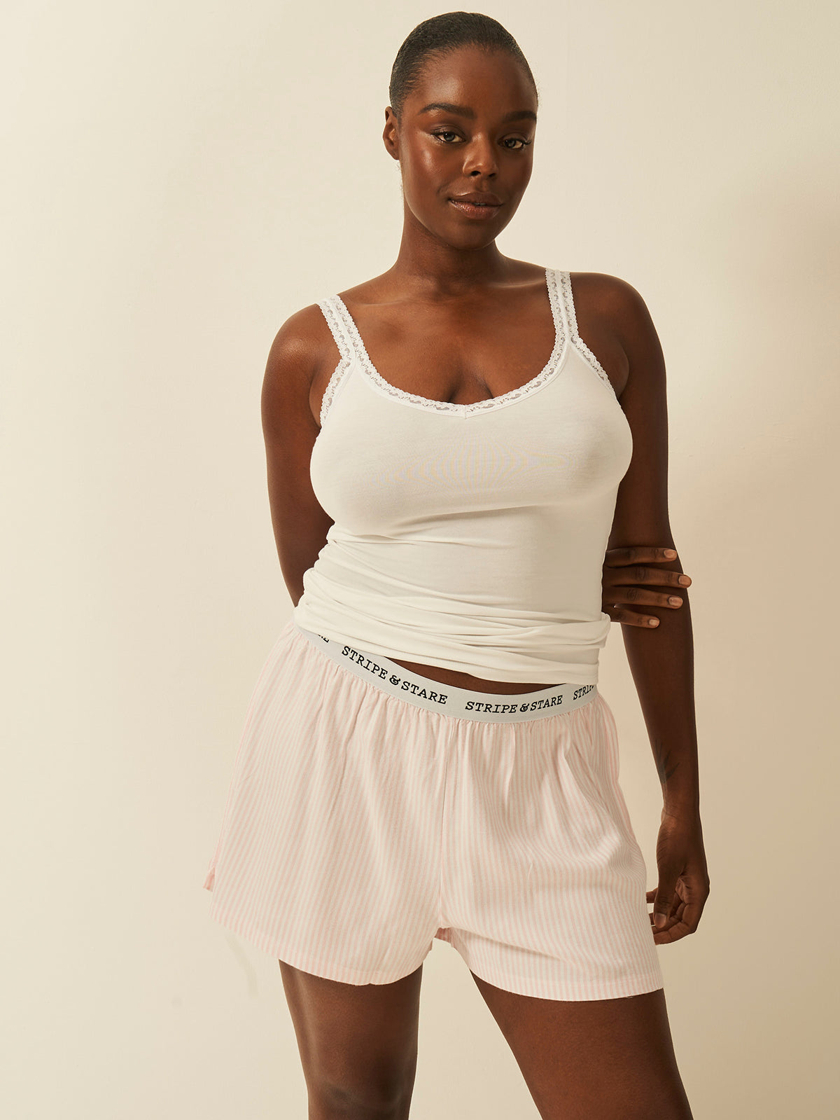 Soft Brushed Woven Pyjama Shorts - Pink Stripe