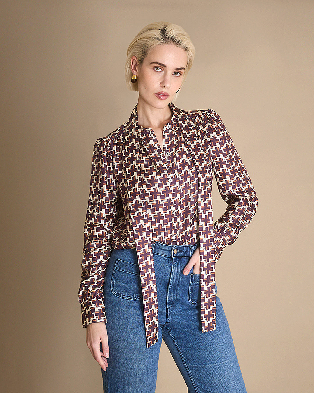 Serene - Cross Print Silk Twill Blouse