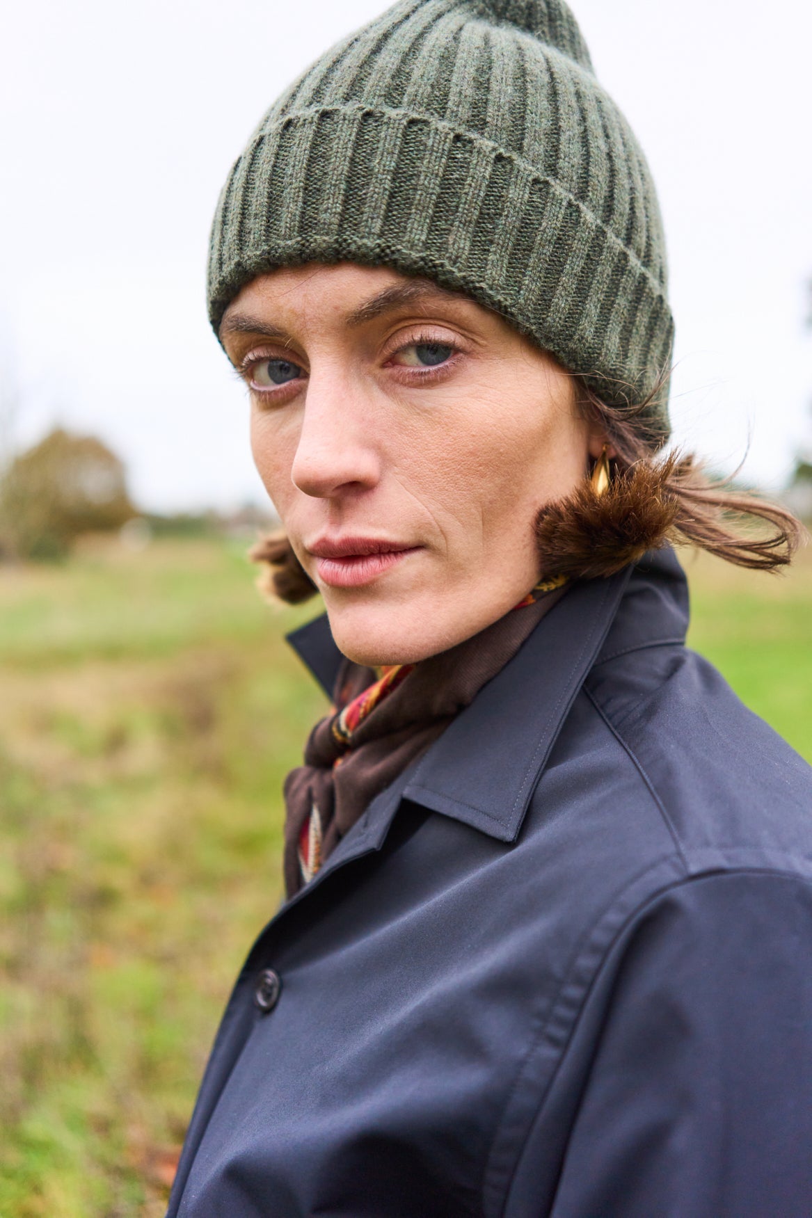 Cashmere Ribbed Olive Beanie Hat