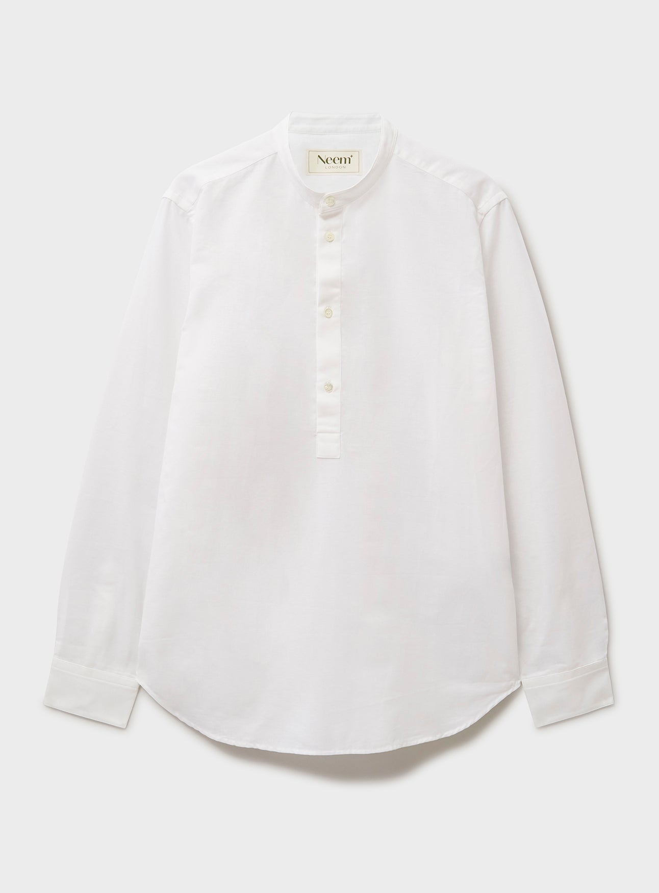 Recycled White Nehru Collar Popover Shirt