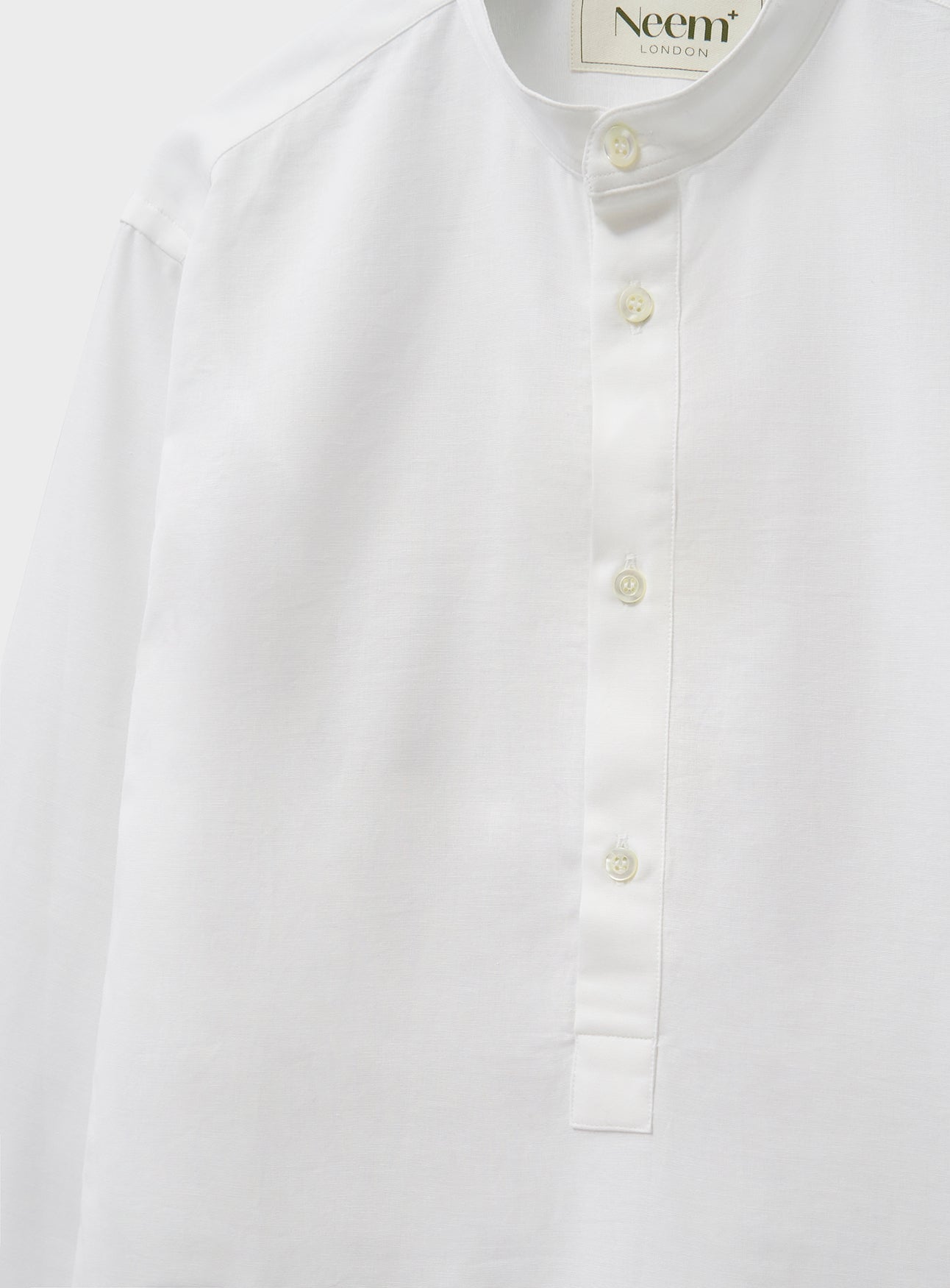 Recycled White Nehru Collar Popover Shirt