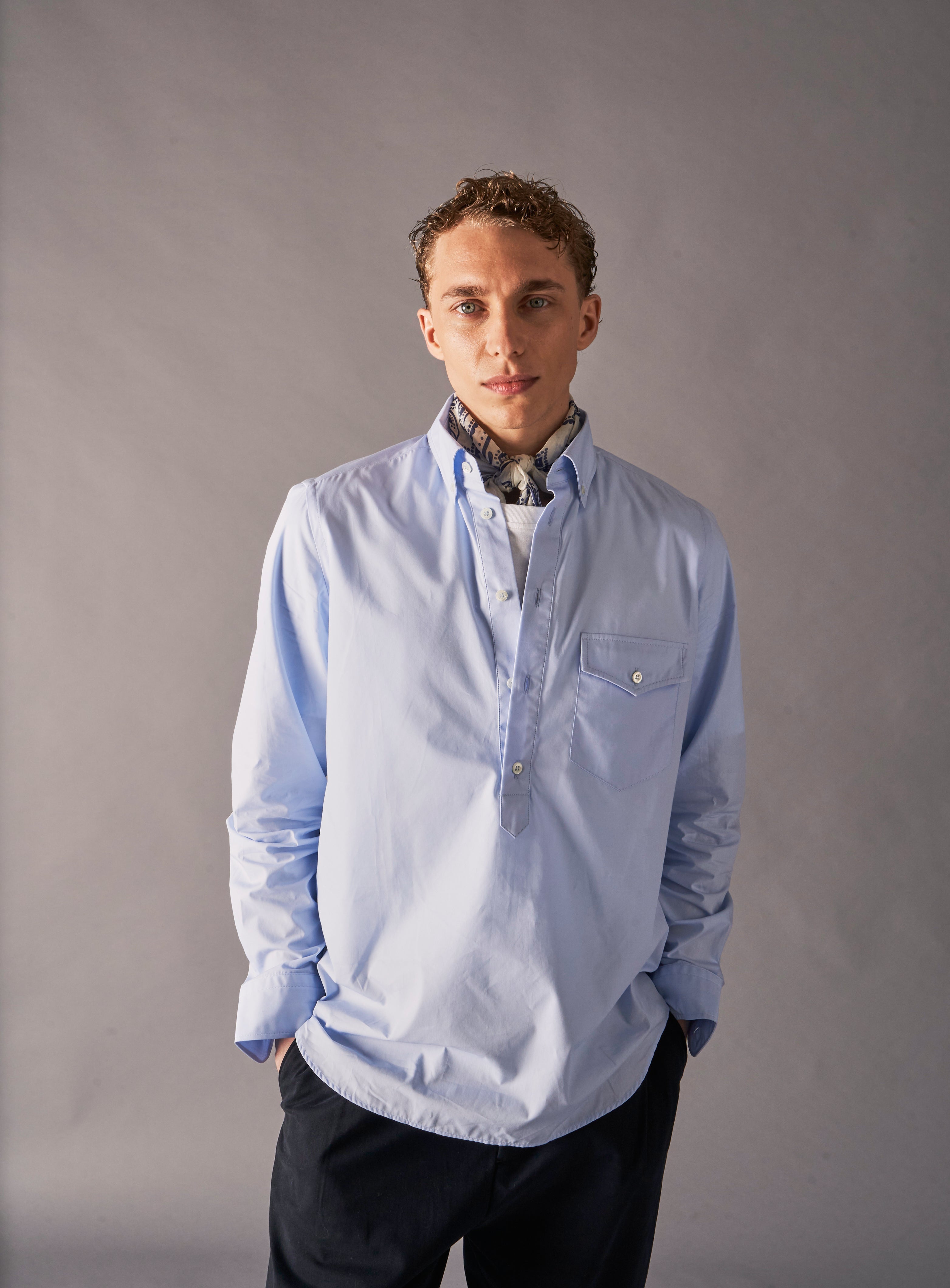 Regenerative Cotton Sky Modern Button-down Popover Shirt
