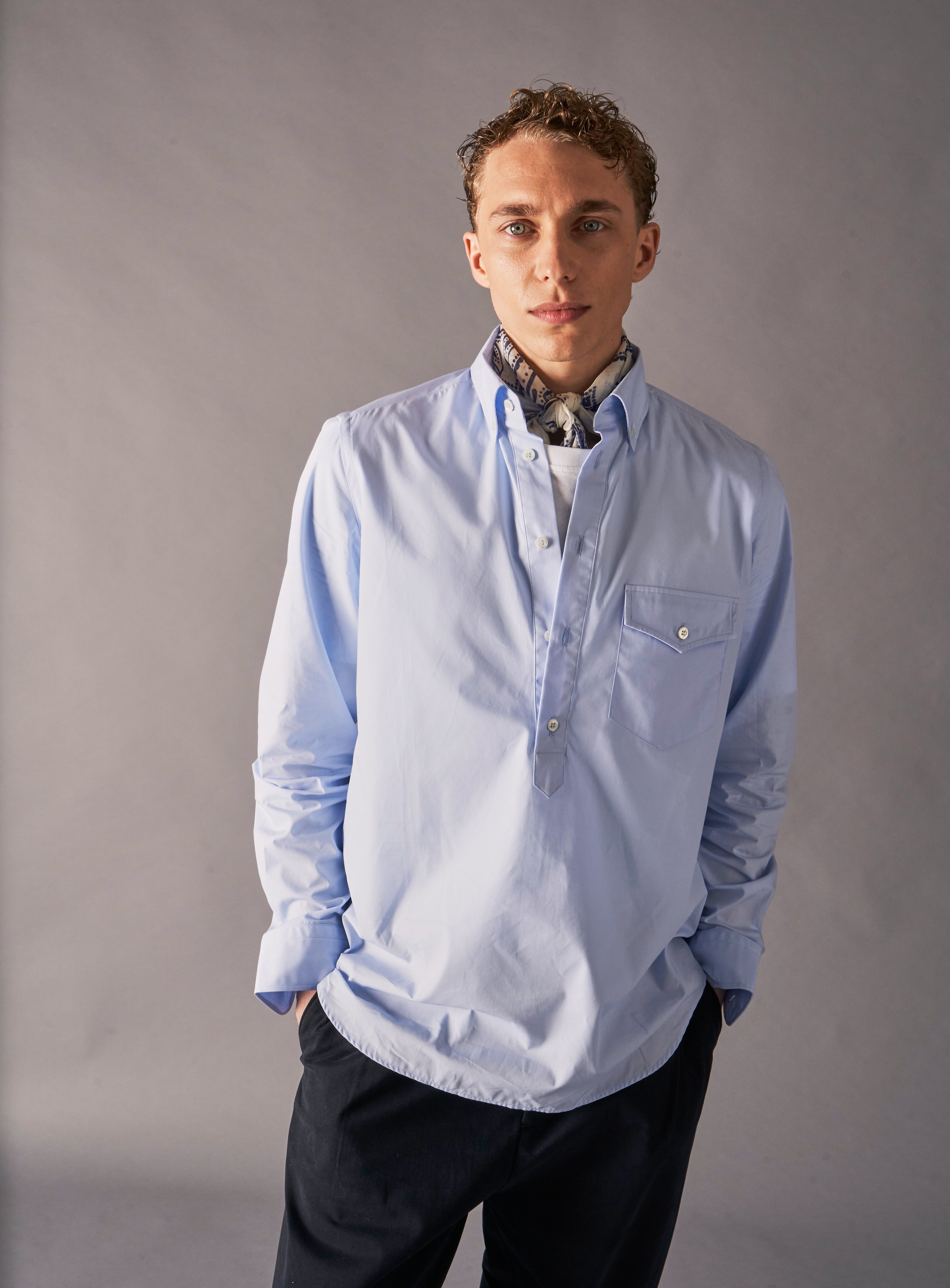 Regenerative Cotton Sky Modern Button-down Popover Shirt