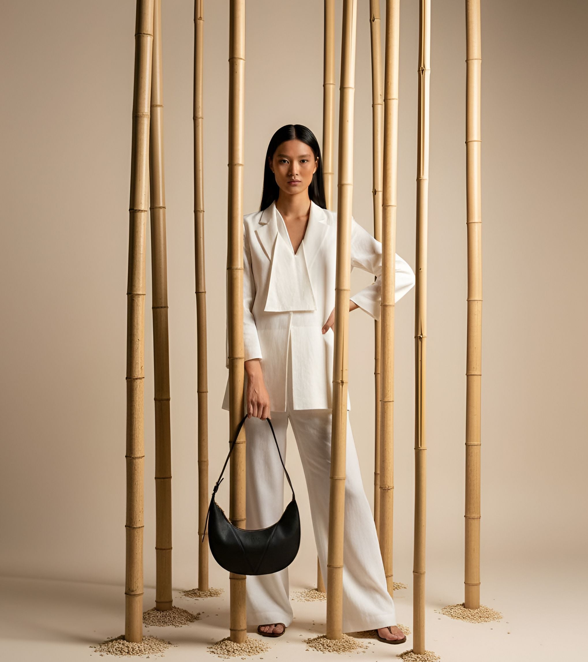 River Vegan Bio-Based Bamboo Leather Hobo Bag in Black