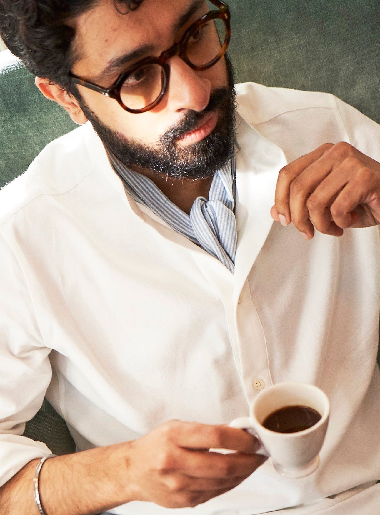 Recycled White Nehru Collar Popover Shirt