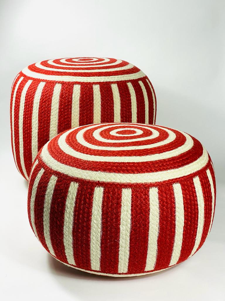 Red Jute Pouffe Large
