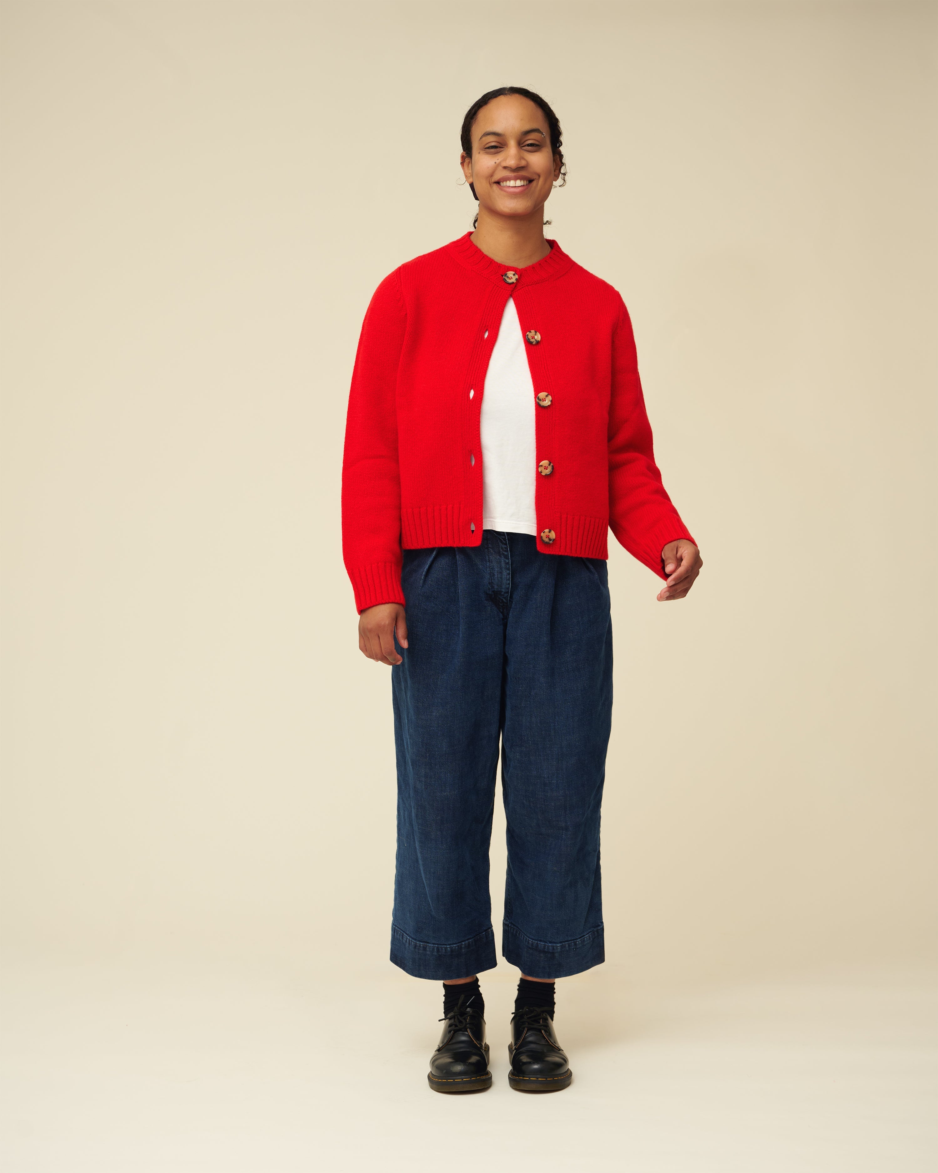 Merino Lambswool Cardigan - Poppy Red (Knitted-to-Order)