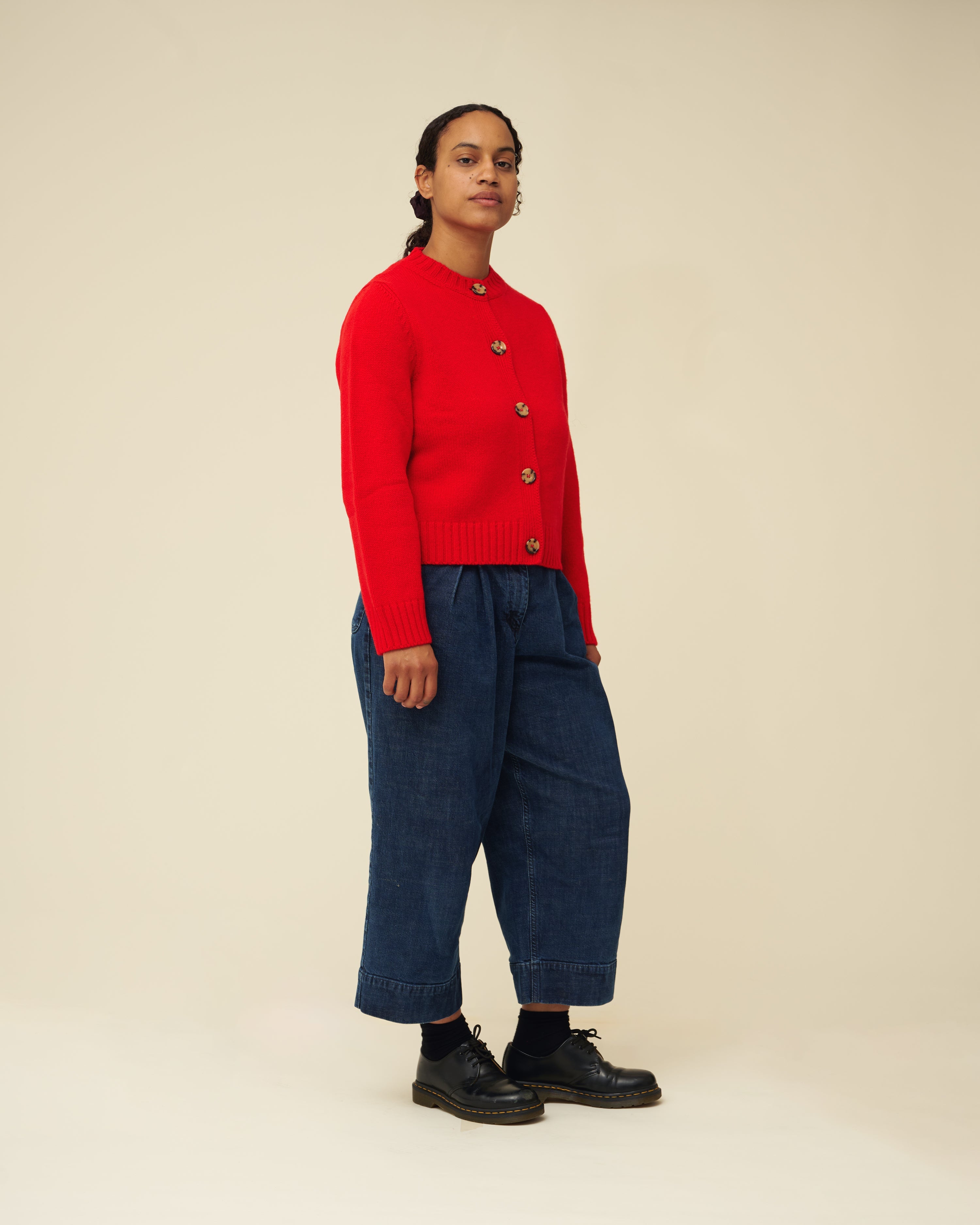 Merino Lambswool Cardigan - Poppy Red (Knitted-to-Order)