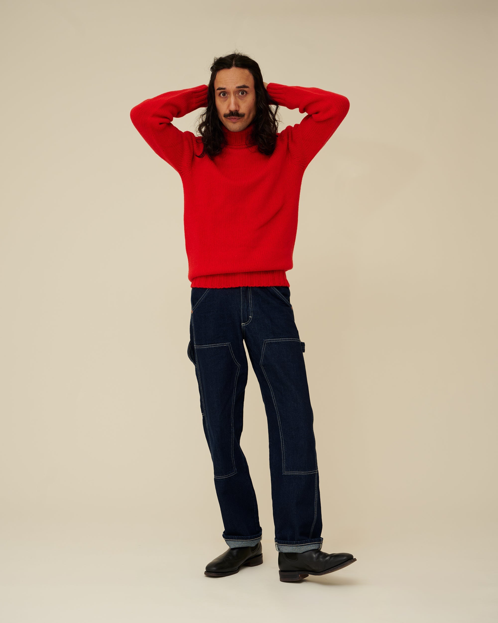 Chunky Merino Lambswool Roll Neck - Poppy Red