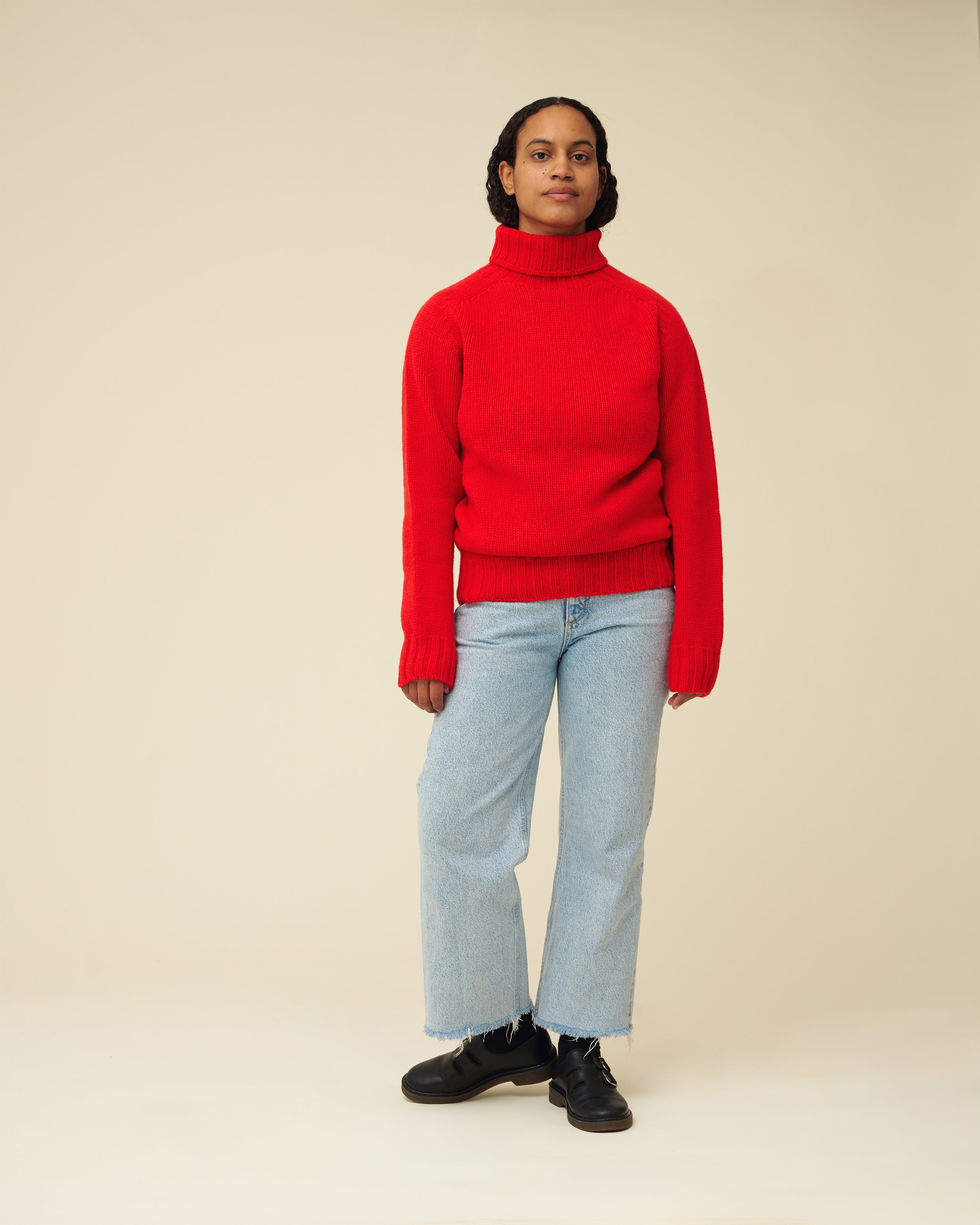Chunky Merino Lambswool Roll Neck - Poppy Red