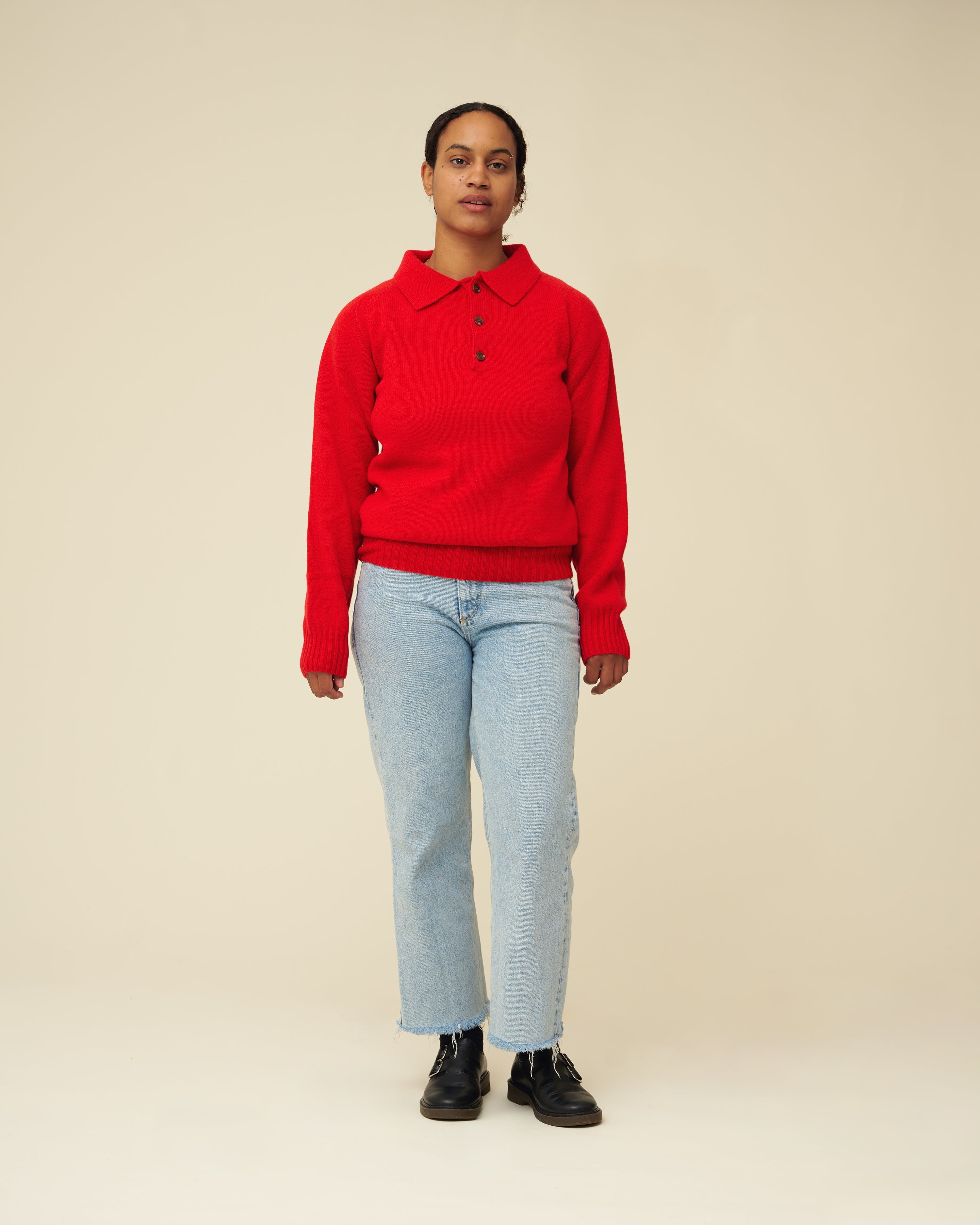 Merino Lambswool Rugby Jumper - Poppy Red