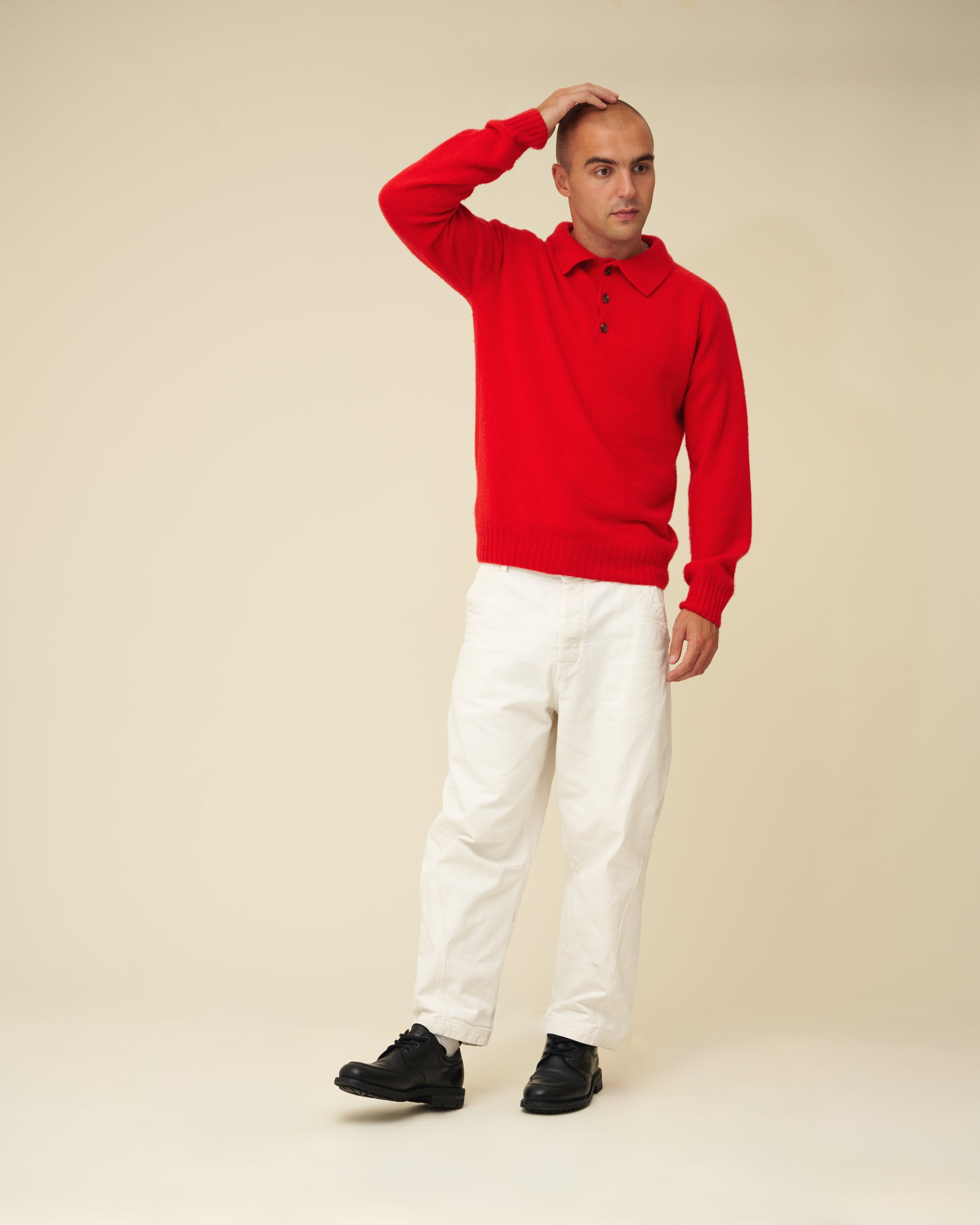 Merino Lambswool Rugby Jumper - Poppy Red