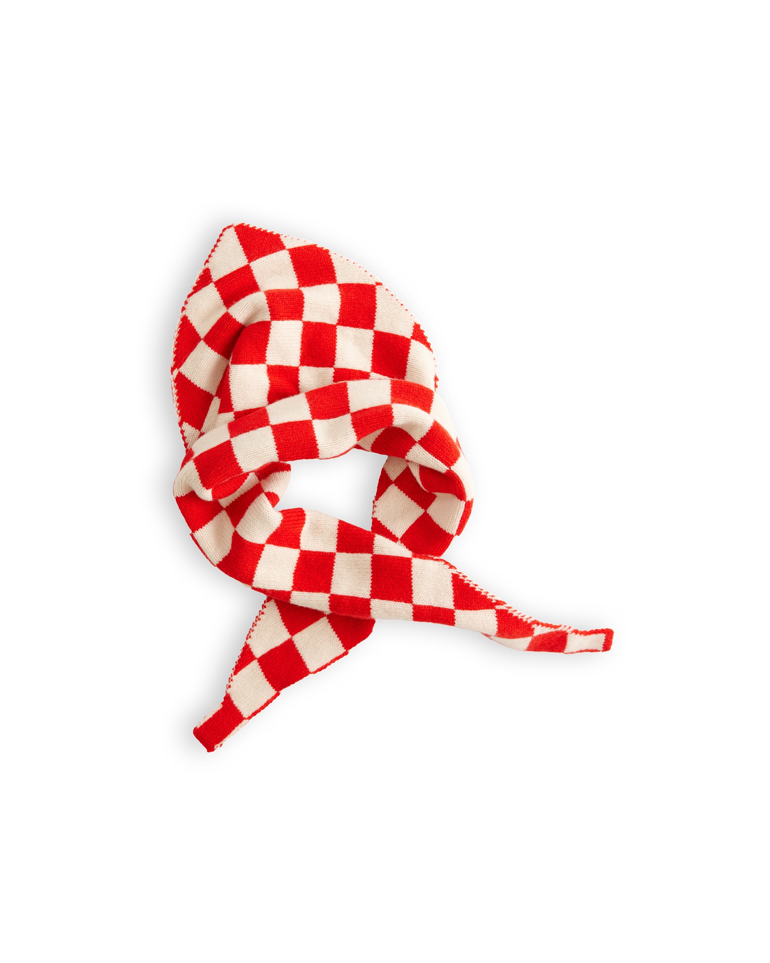 Checkerboard Merino Lambswool Neckerchief - Poppy Red & Ecru (Knitted-to-Order)