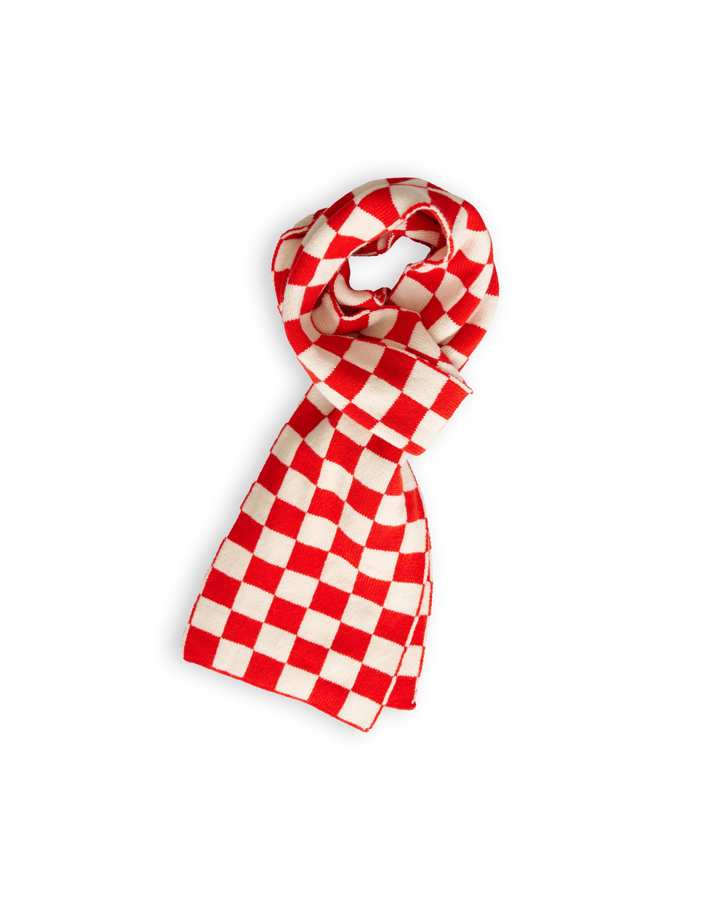 Checkerboard Merino Lambswool Scarf - Poppy Red & Ecru (Knitted-to-Order)