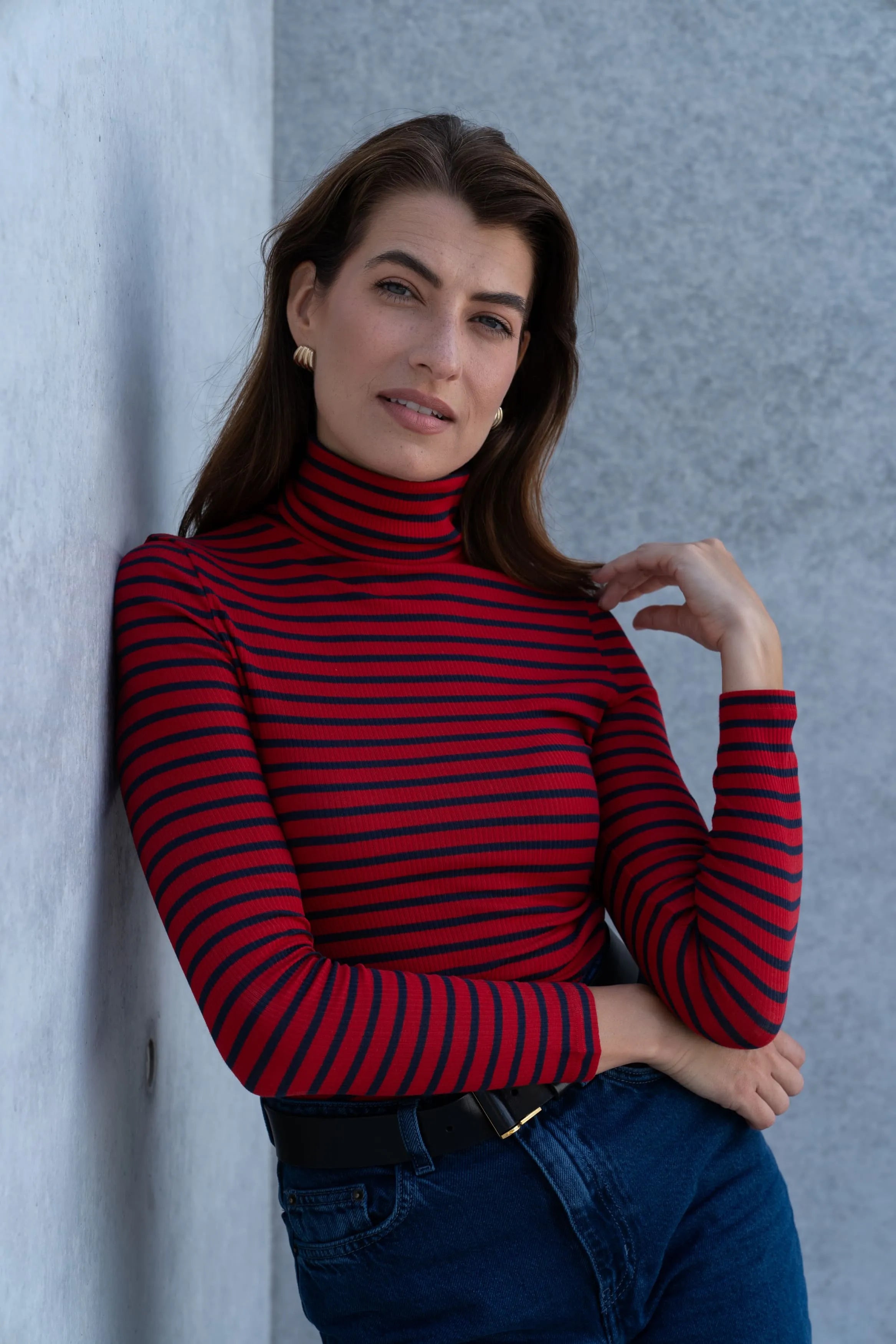 Striped Cotton Roll Neck