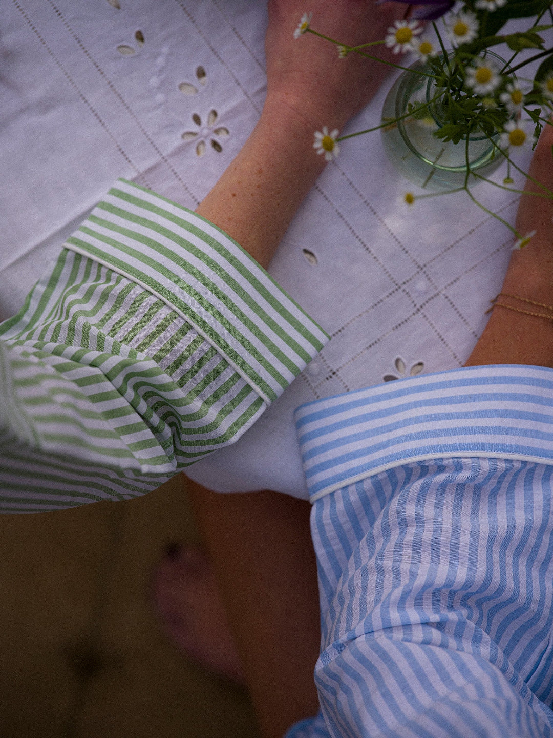Blue Stripe Scalloped Short Pyjama Set (Linen Blend)