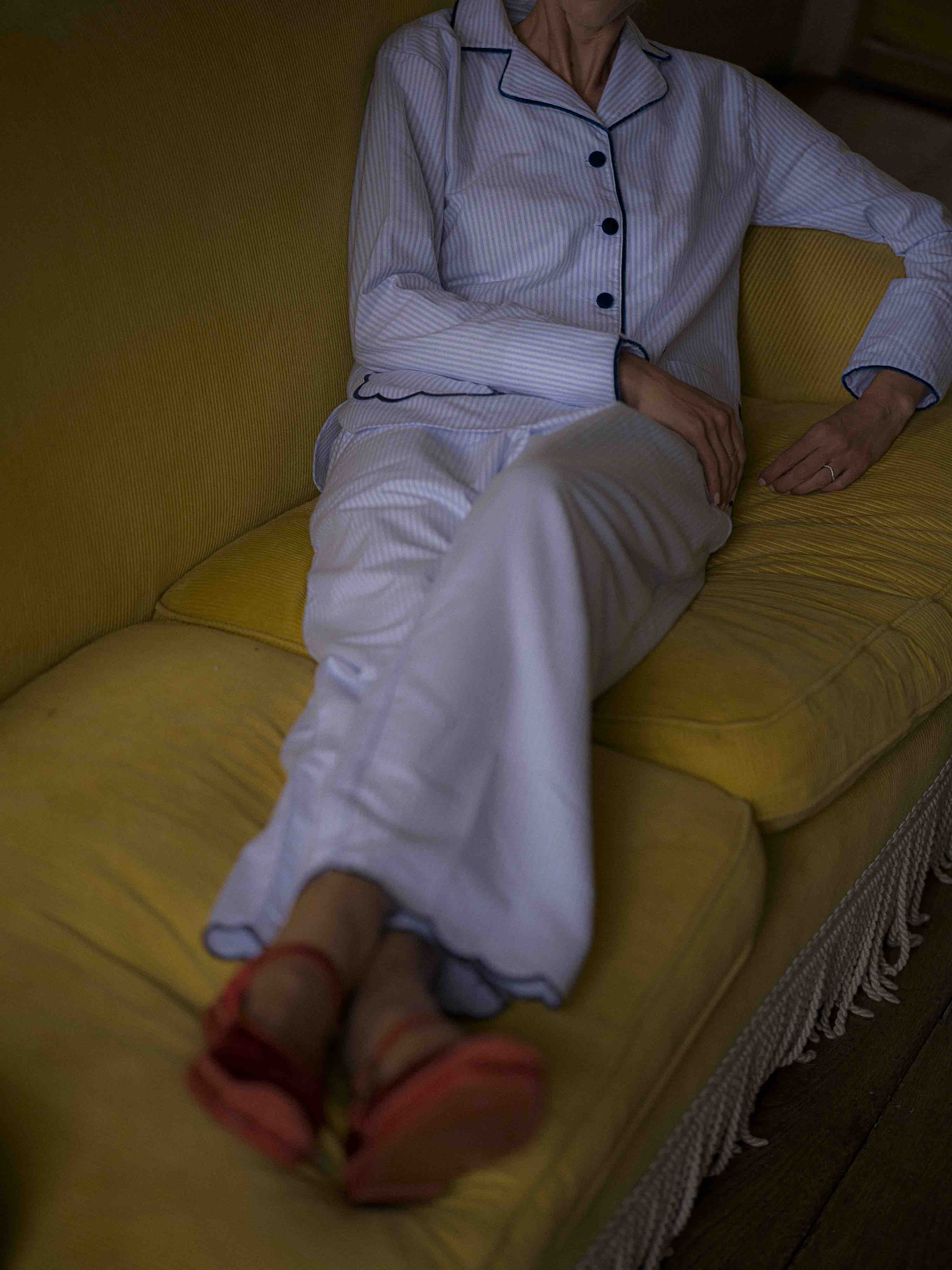 Blue Stripe Scalloped Brushed Cotton Pyjamas