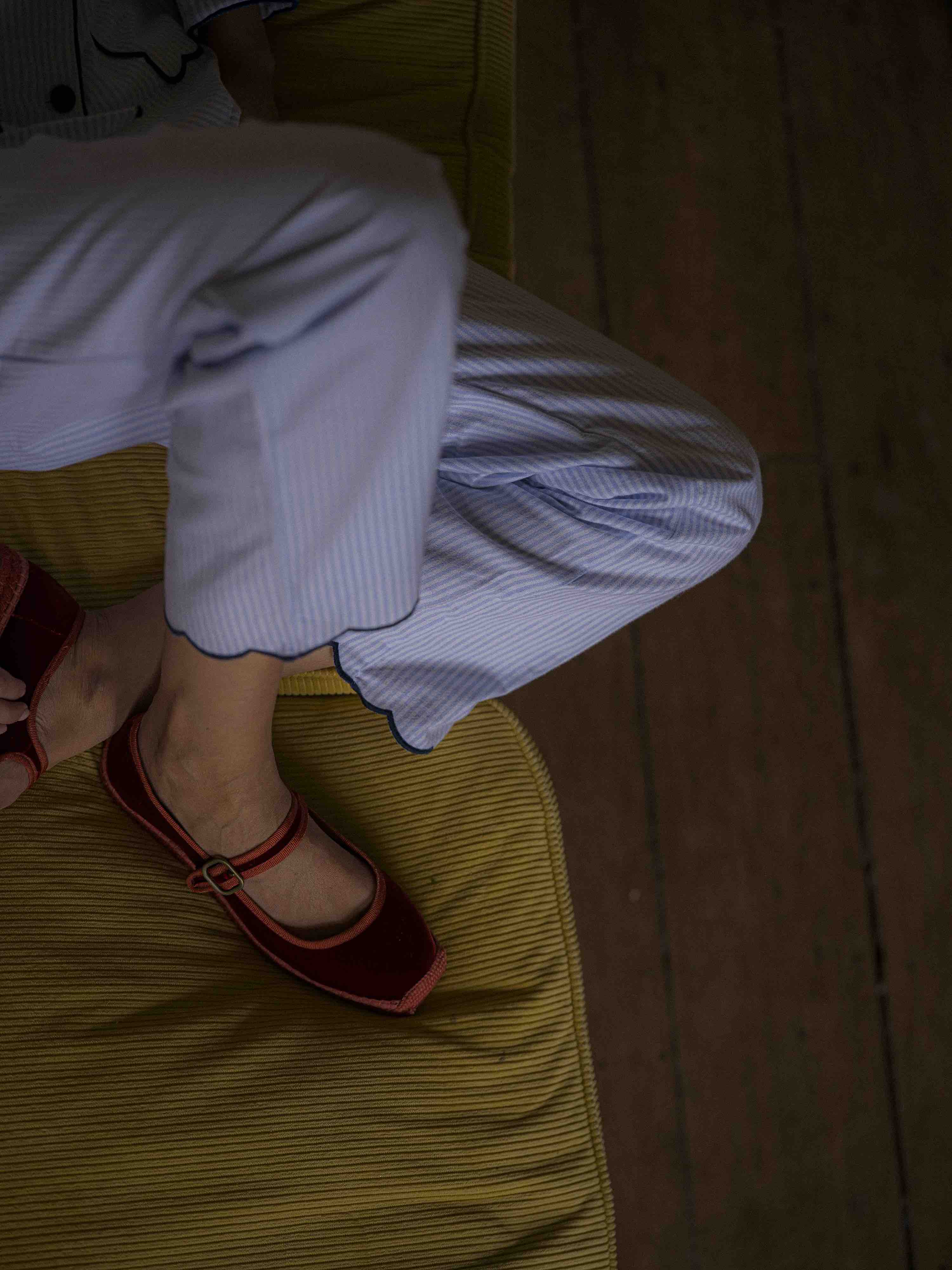 Blue Stripe Scalloped Brushed Cotton Pyjamas