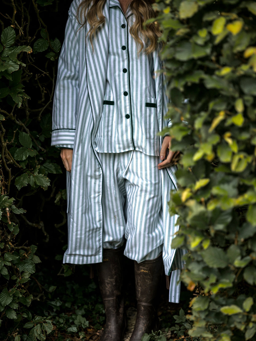 Green Striped Brushed Cotton Robe