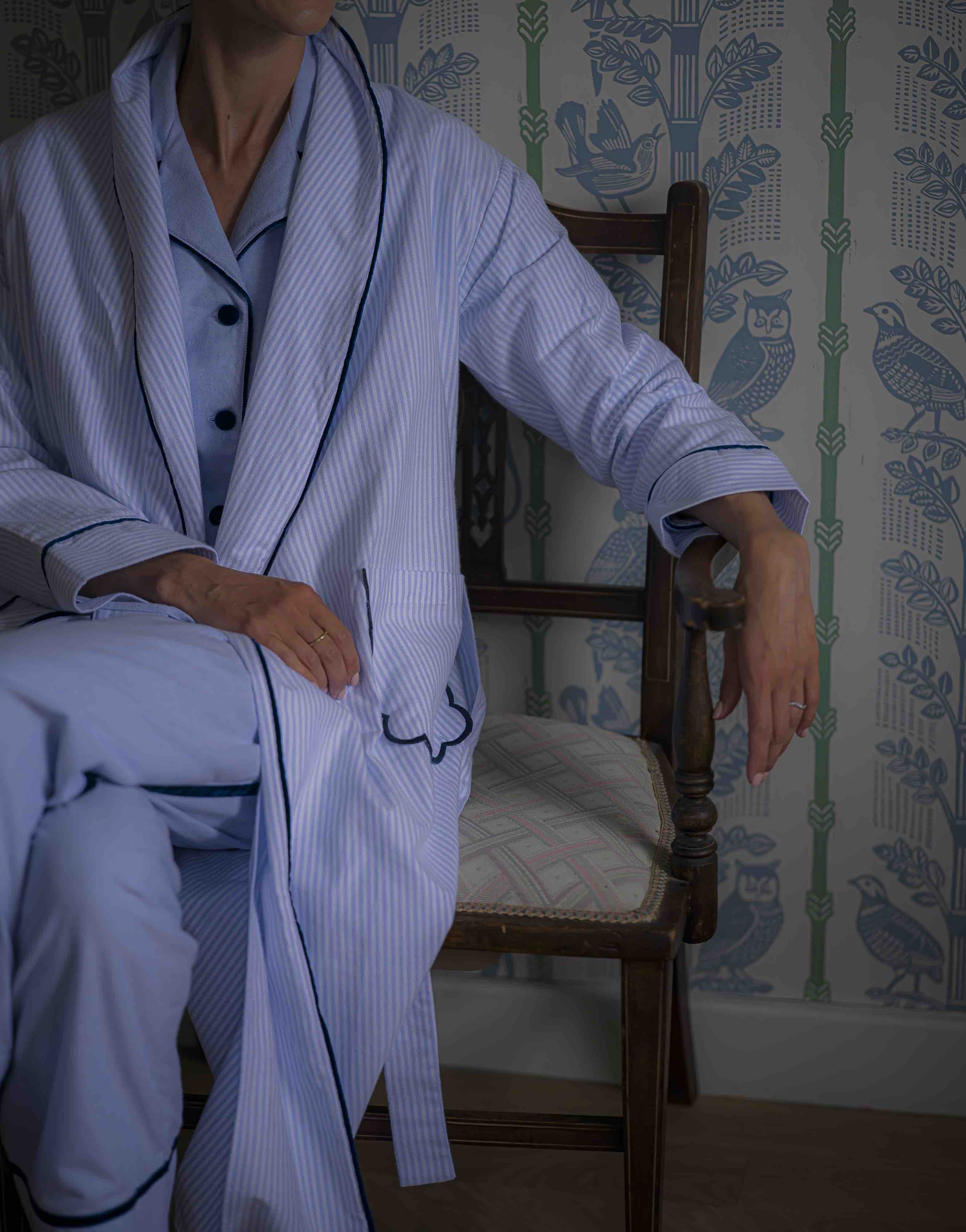 Blue Striped Brushed Cotton Robe