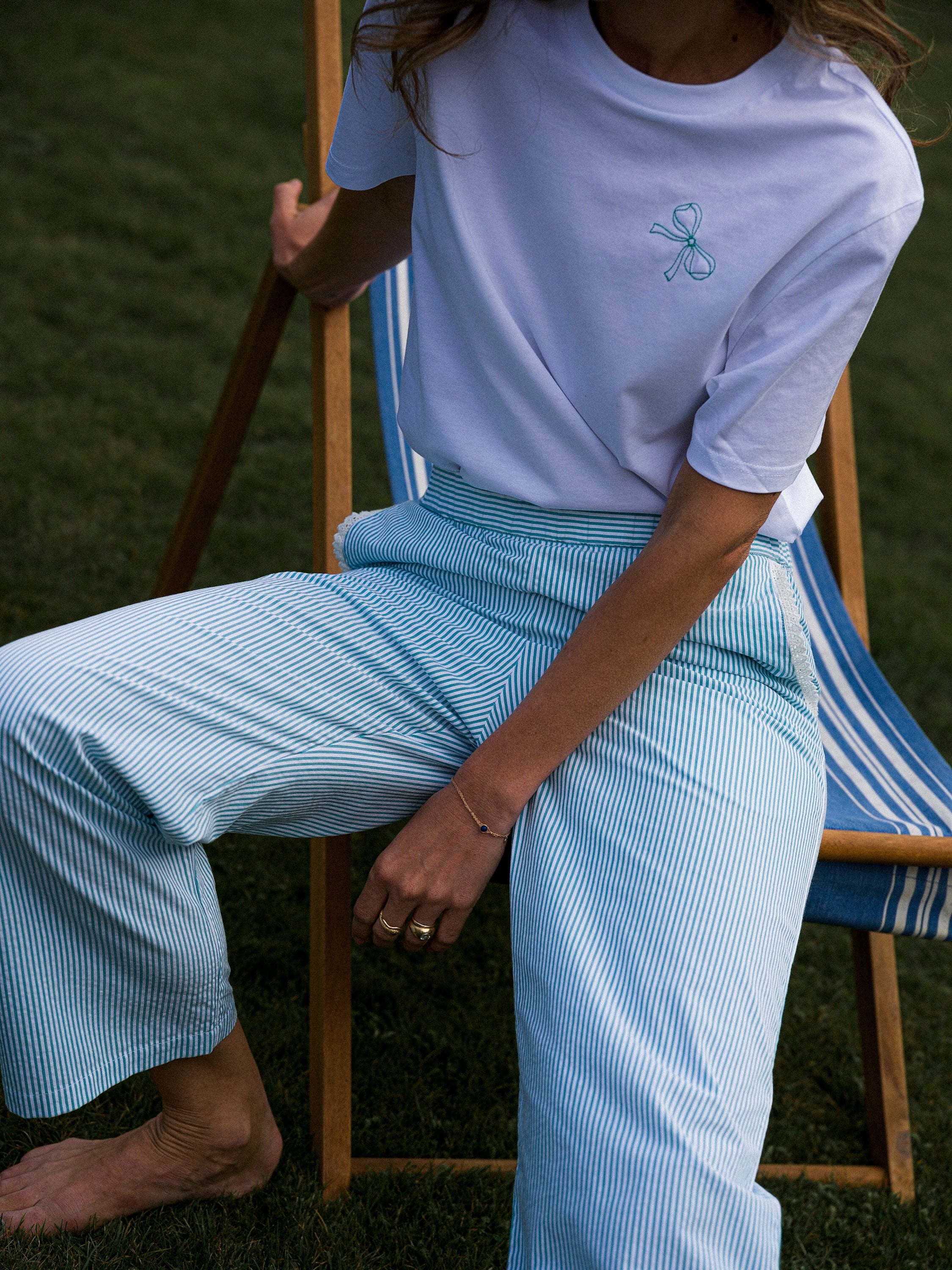 The Green Stripe Seersucker Palazzo Pants