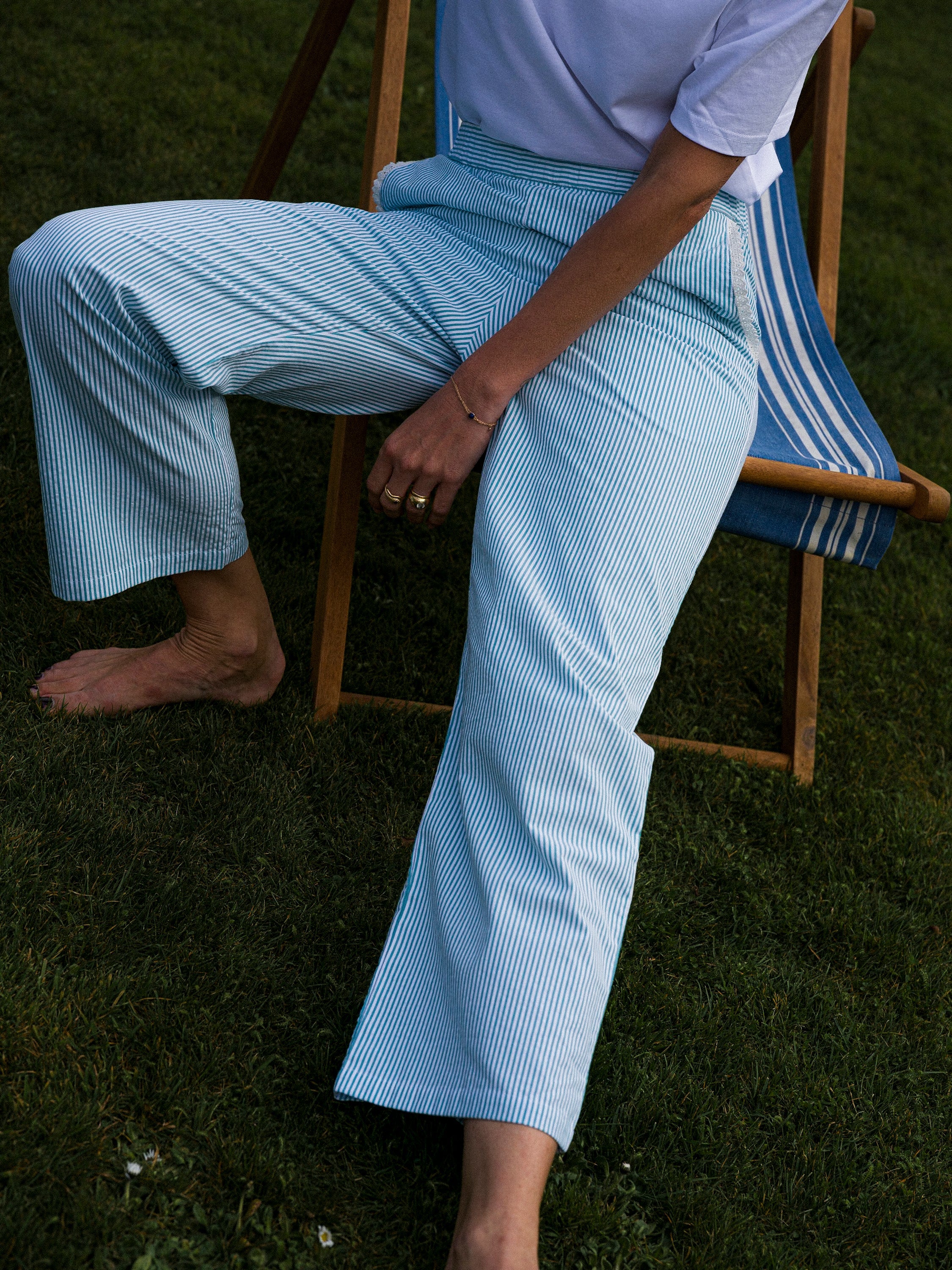 The Green Stripe Seersucker Palazzo Pants