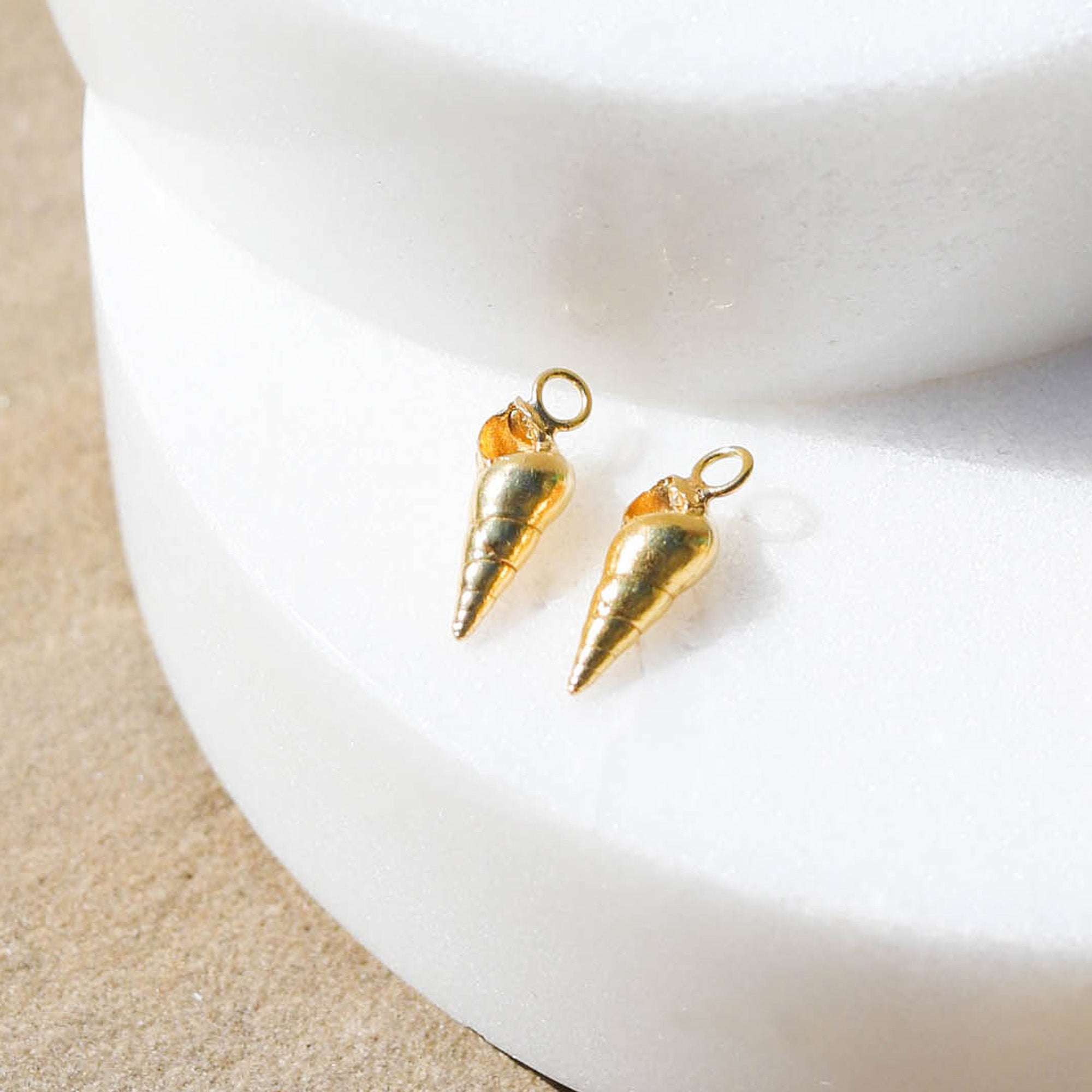 Gold Mini Spiral Shell Hammered Hoop Earrings - Small