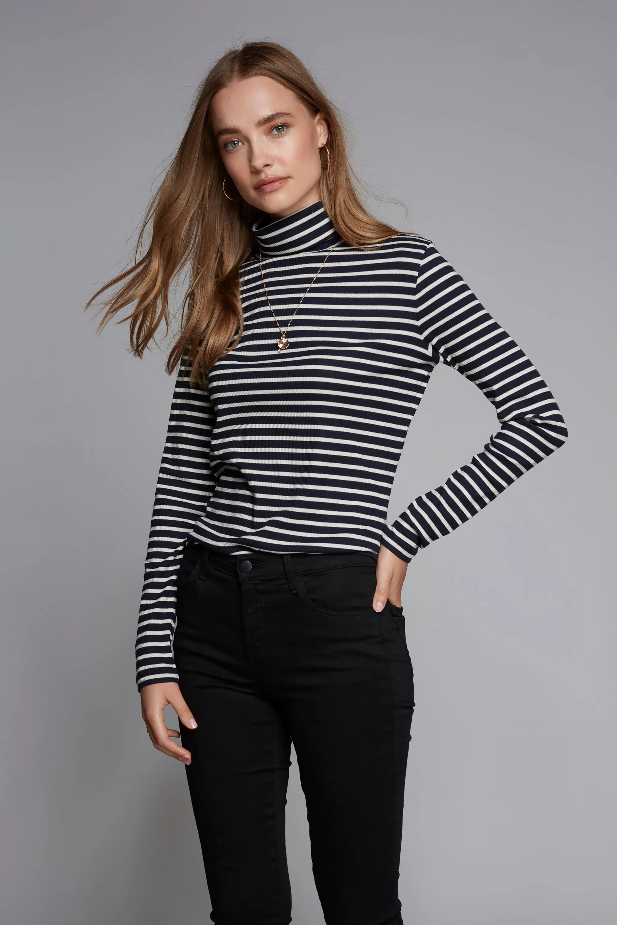 Striped Cotton Roll Neck