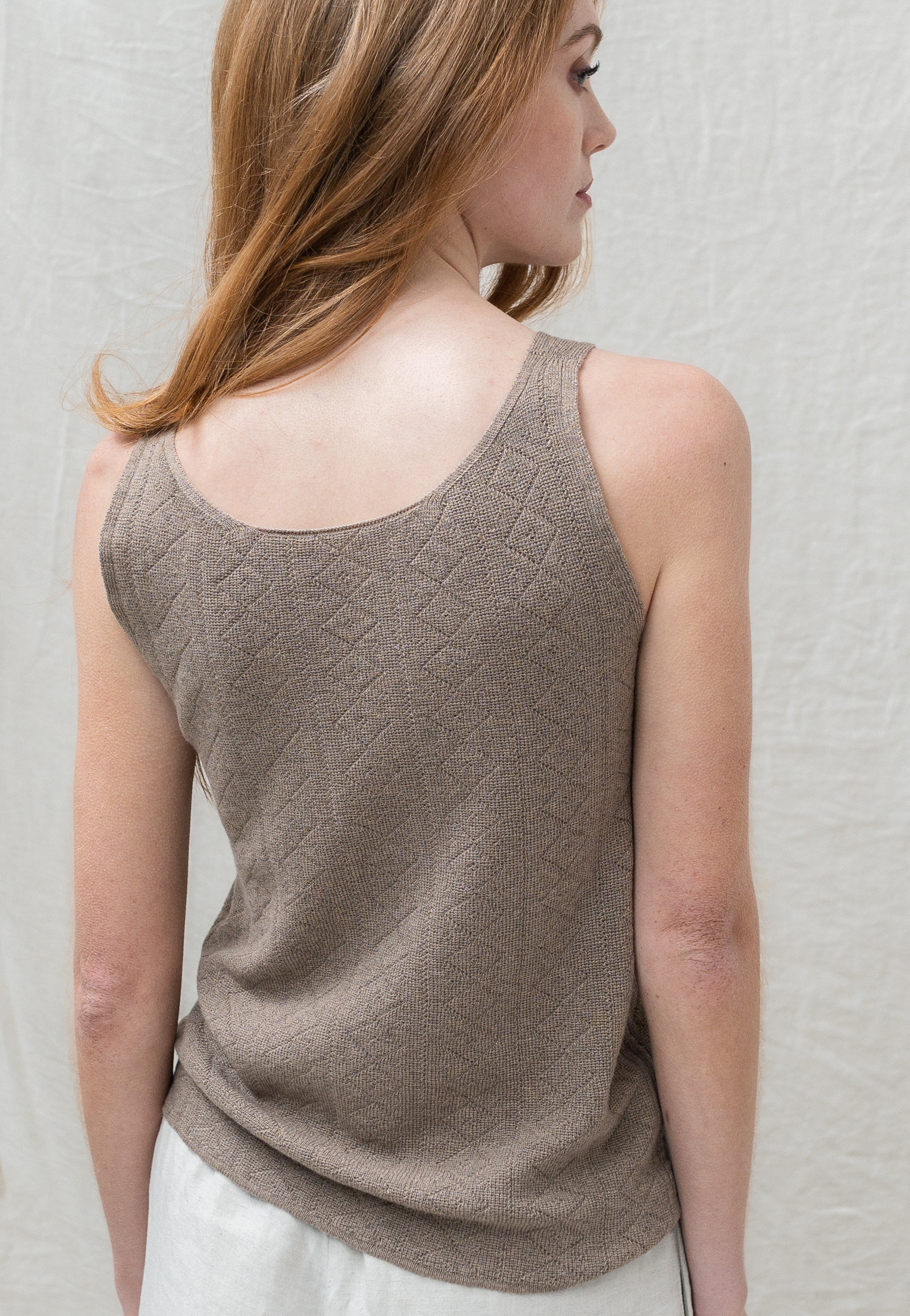 'Tricot De Peau' Fine Merino Camisole Top in Mushroom