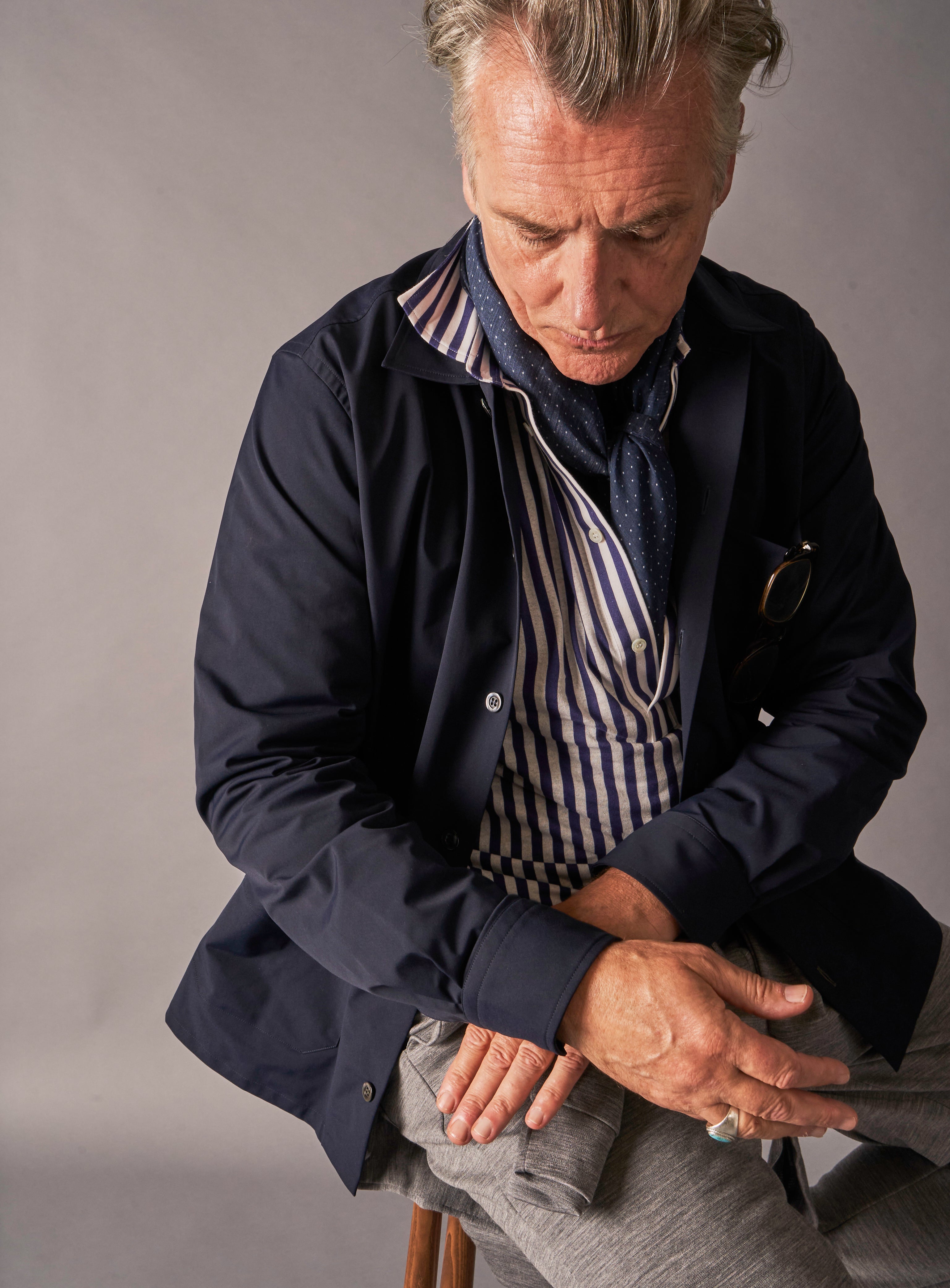 Cotton & Cashmere Wool Navy Spot Neck Scarf