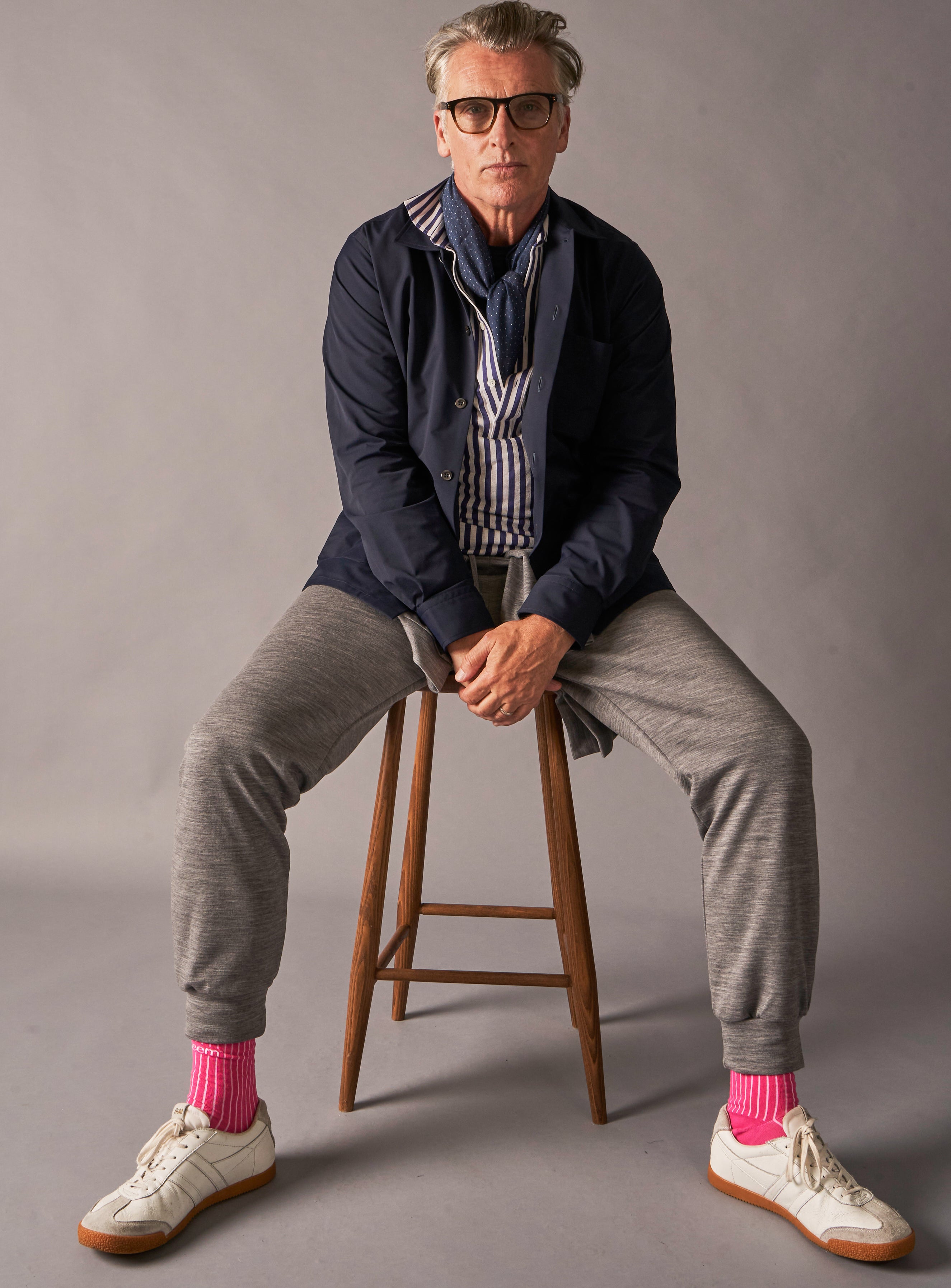 Cotton & Cashmere Wool Navy Spot Neck Scarf